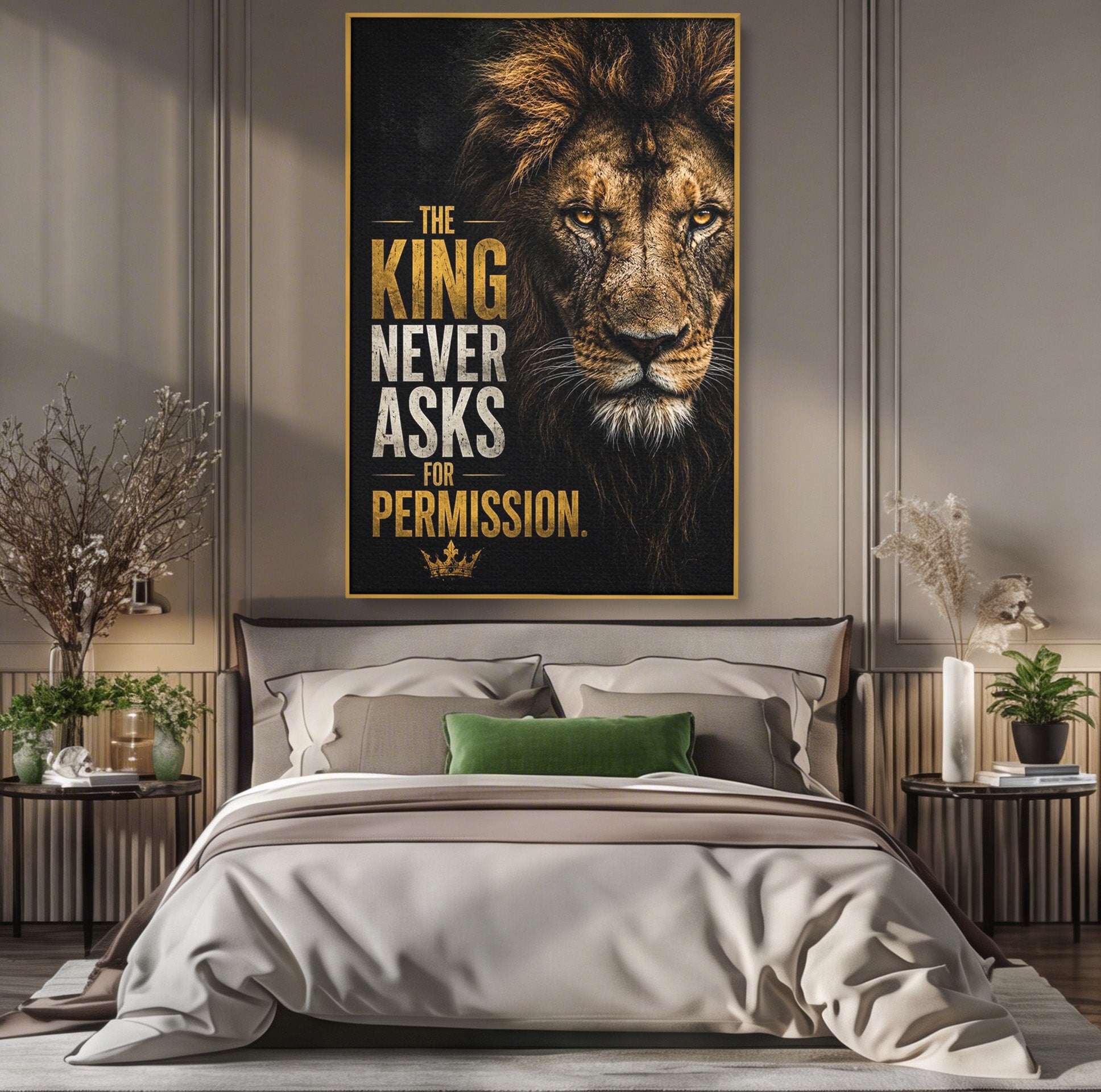 Tablou Canvas Premium LuxCanva® PI1297, Regele Leu, Coama, Animal, Putere, Motivational, Birou, Culori Vibrante