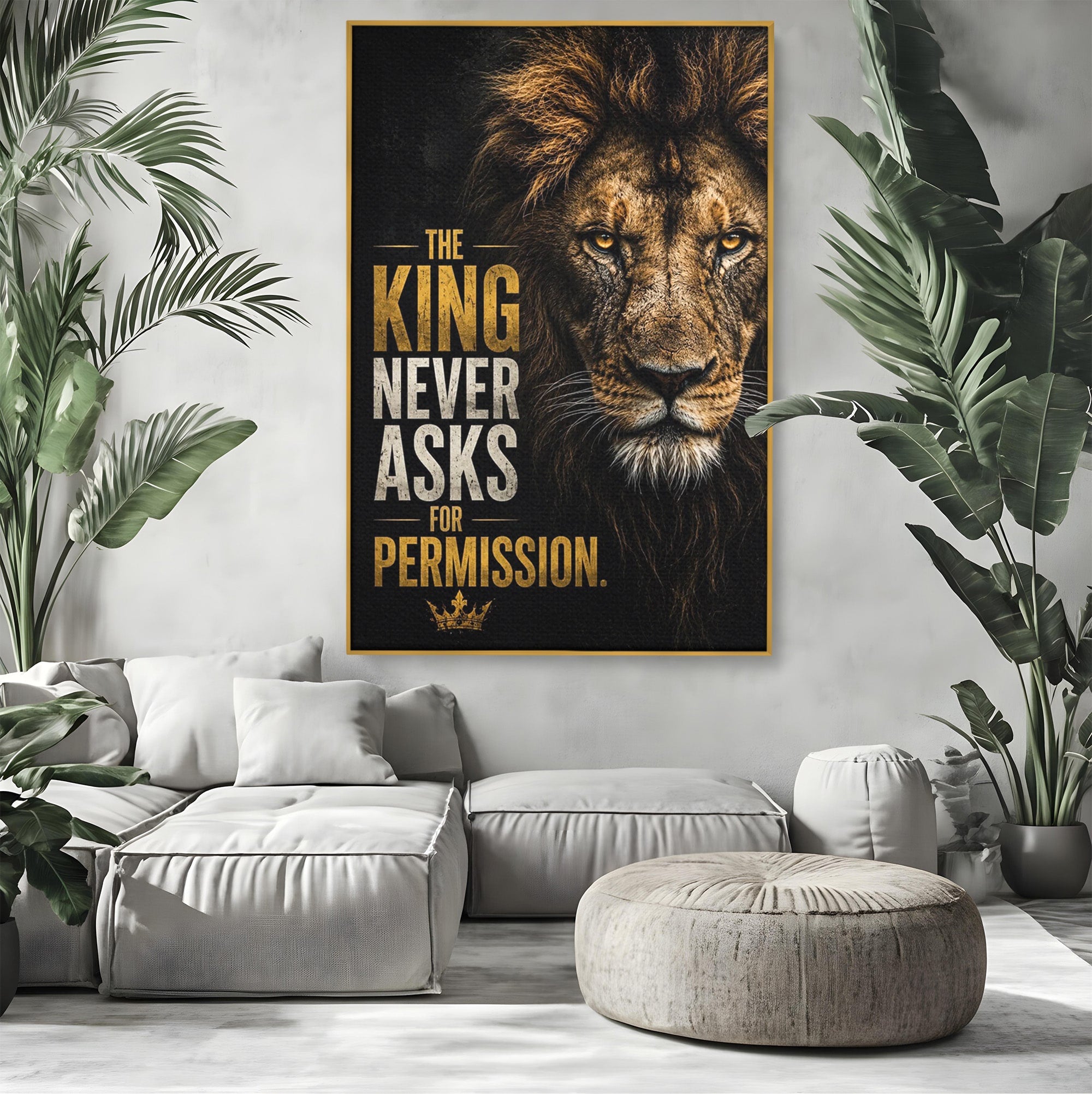 Tablou Canvas Premium LuxCanva® PI1297, Regele Leu, Coama, Animal, Putere, Motivational, Birou, Culori Vibrante