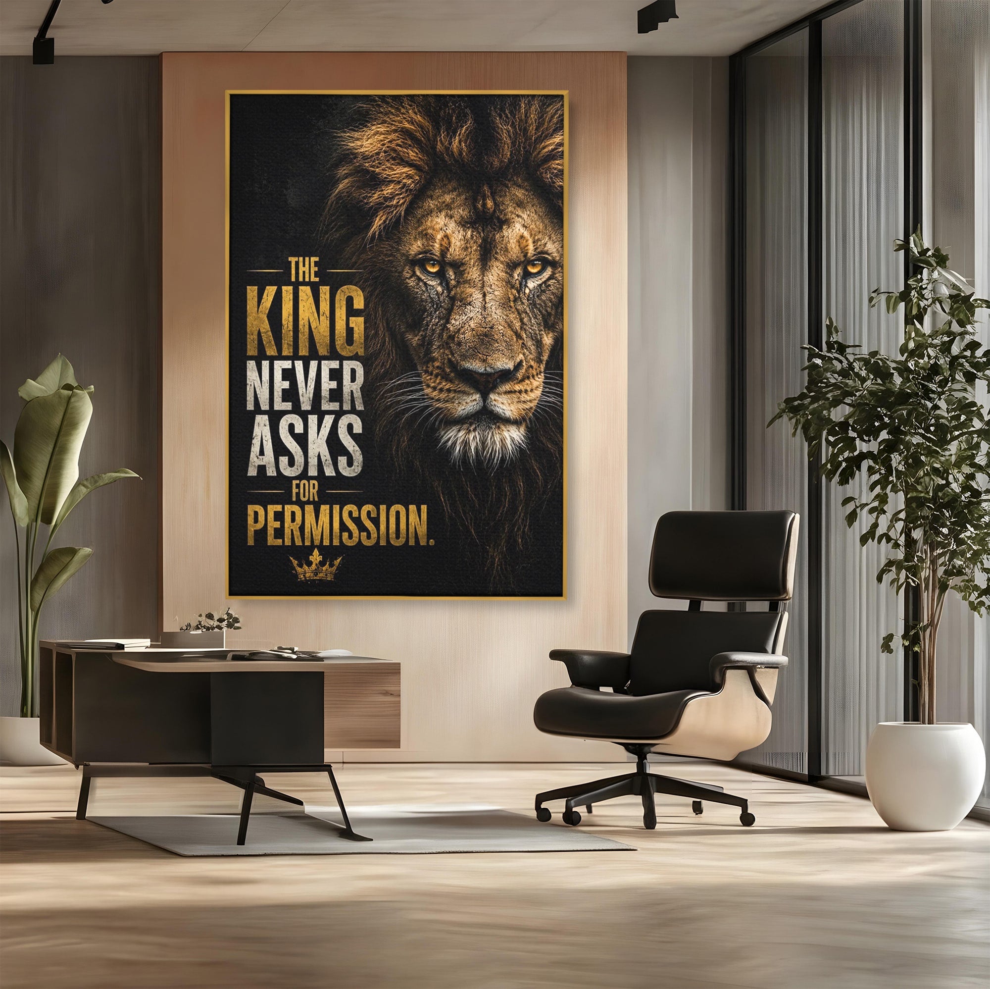 Tablou Canvas Premium LuxCanva® PI1297, Regele Leu, Coama, Animal, Putere, Motivational, Birou, Culori Vibrante