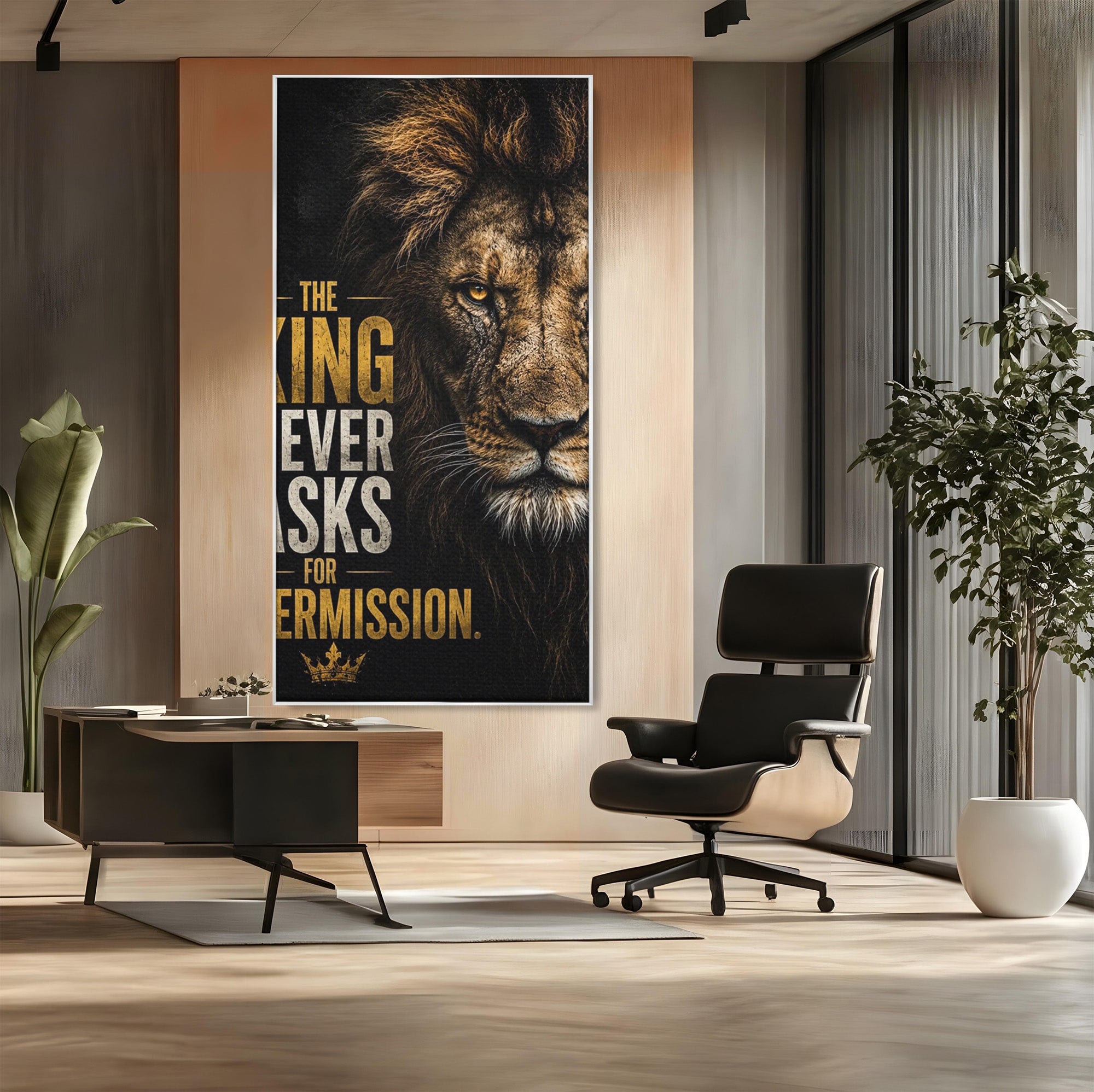 Tablou Canvas Premium LuxCanva® PI1297, Regele Leu, Coama, Animal, Putere, Motivational, Birou, Culori Vibrante