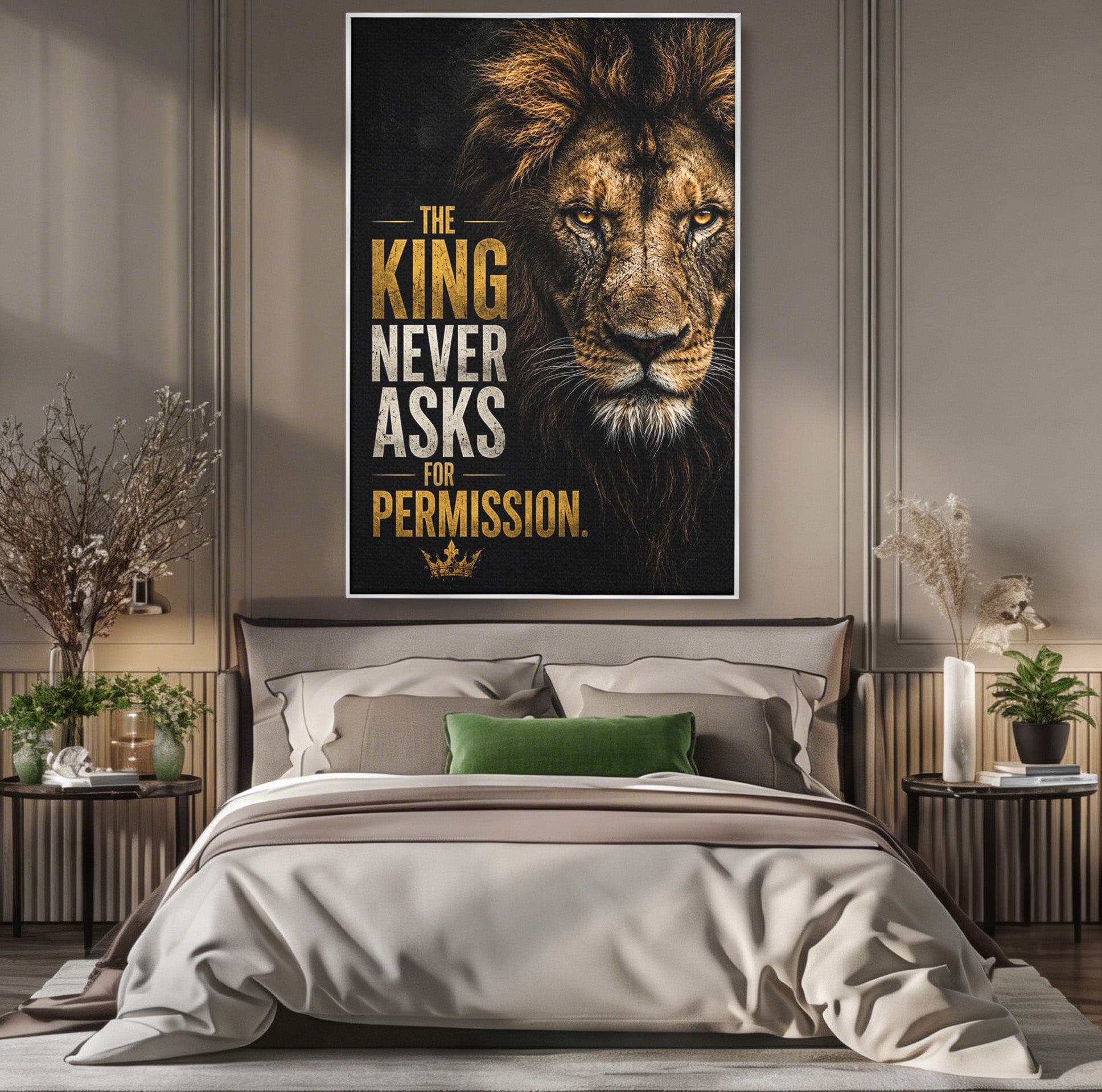 Tablou Canvas Premium LuxCanva® PI1297, Regele Leu, Coama, Animal, Putere, Motivational, Birou, Culori Vibrante