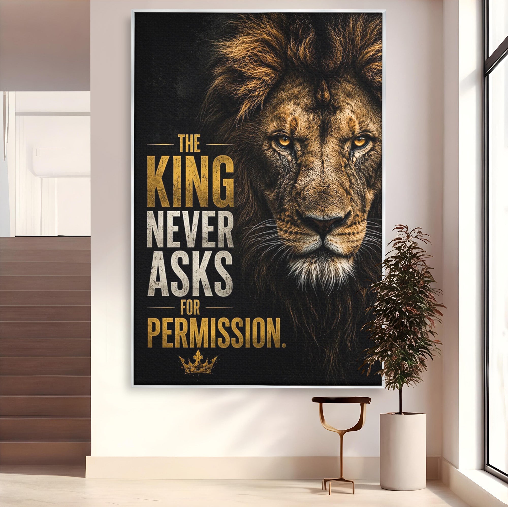 Tablou Canvas Premium LuxCanva® PI1297, Regele Leu, Coama, Animal, Putere, Motivational, Birou, Culori Vibrante