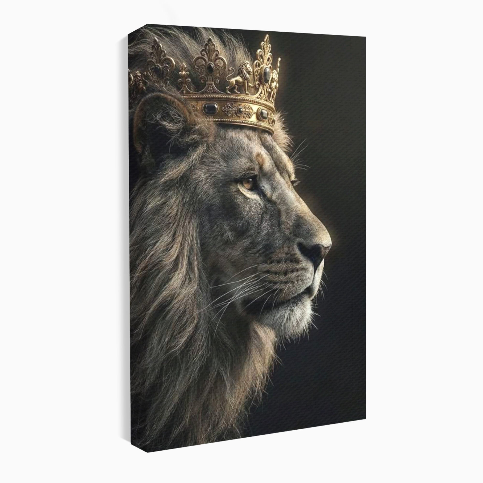 Tablou Canvas Premium LuxCanva® PI1298, Privirea Regala a Leului, Privire, Regal, Coroana, Dormitor, Birou, Culori Vibrante