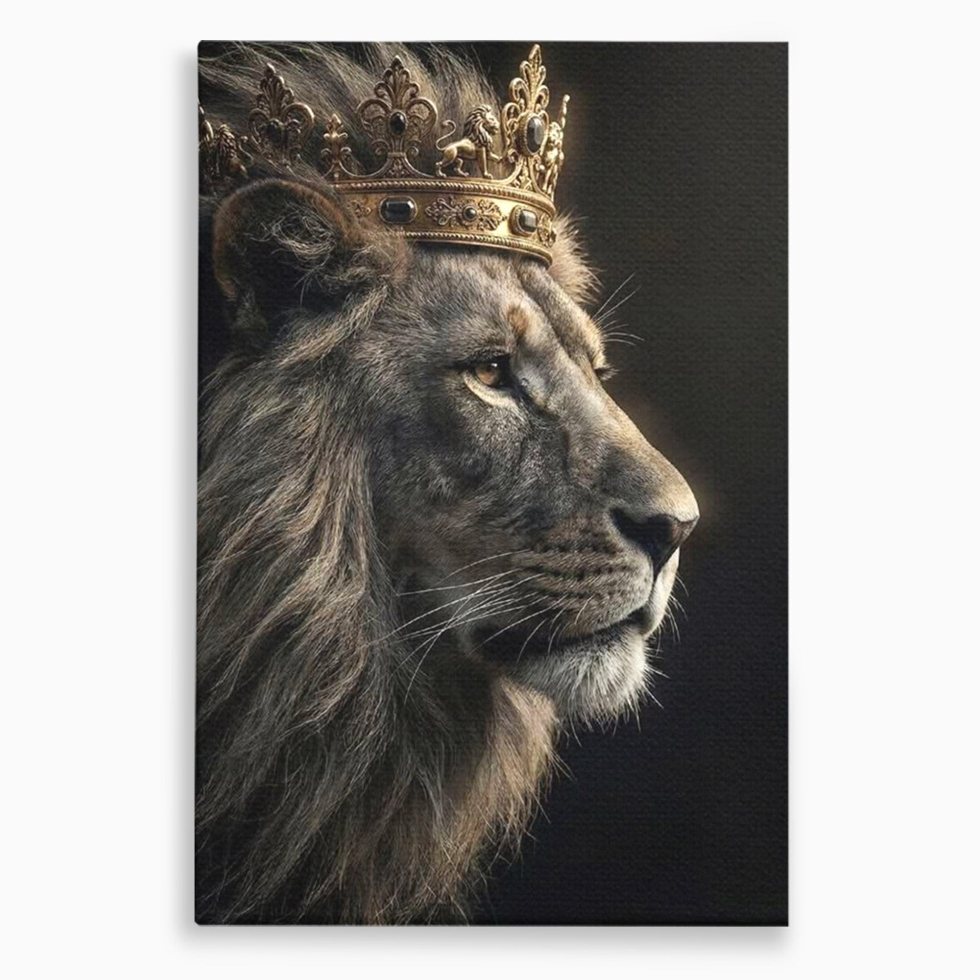 Tablou Canvas Premium LuxCanva® PI1298, Privirea Regala a Leului, Privire, Regal, Coroana, Dormitor, Birou, Culori Vibrante