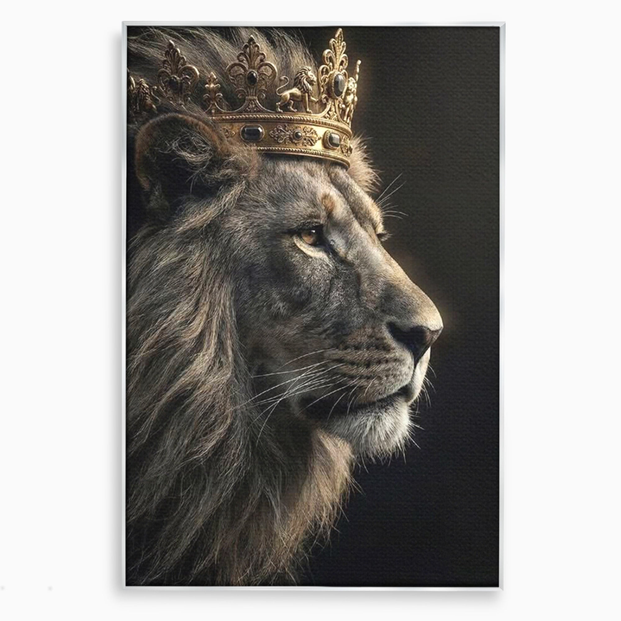 Tablou Canvas Premium LuxCanva® PI1298, Privirea Regala a Leului, Privire, Regal, Coroana, Dormitor, Birou, Culori Vibrante