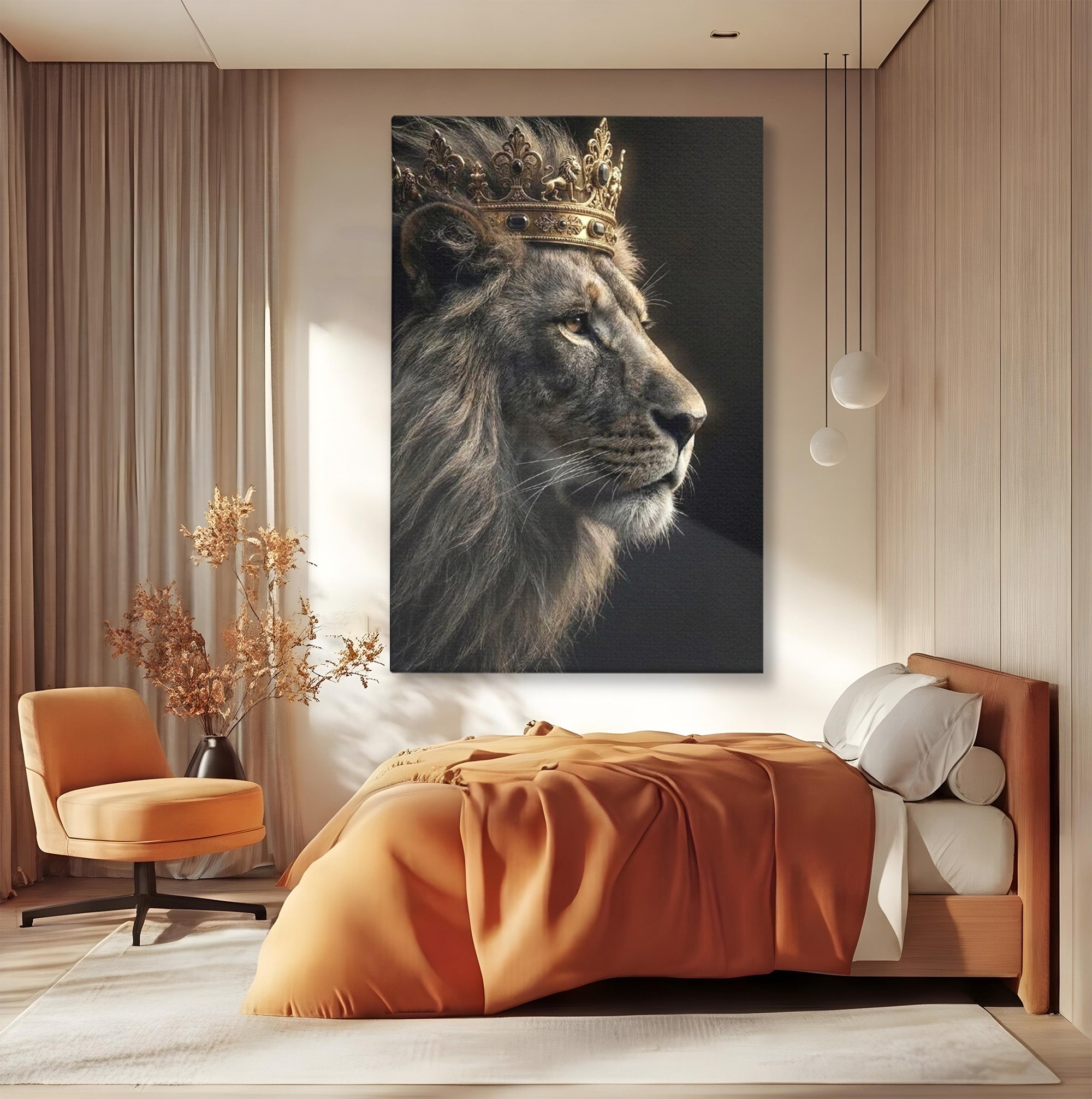 Tablou Canvas Premium LuxCanva® PI1298, Privirea Regala a Leului, Privire, Regal, Coroana, Dormitor, Birou, Culori Vibrante