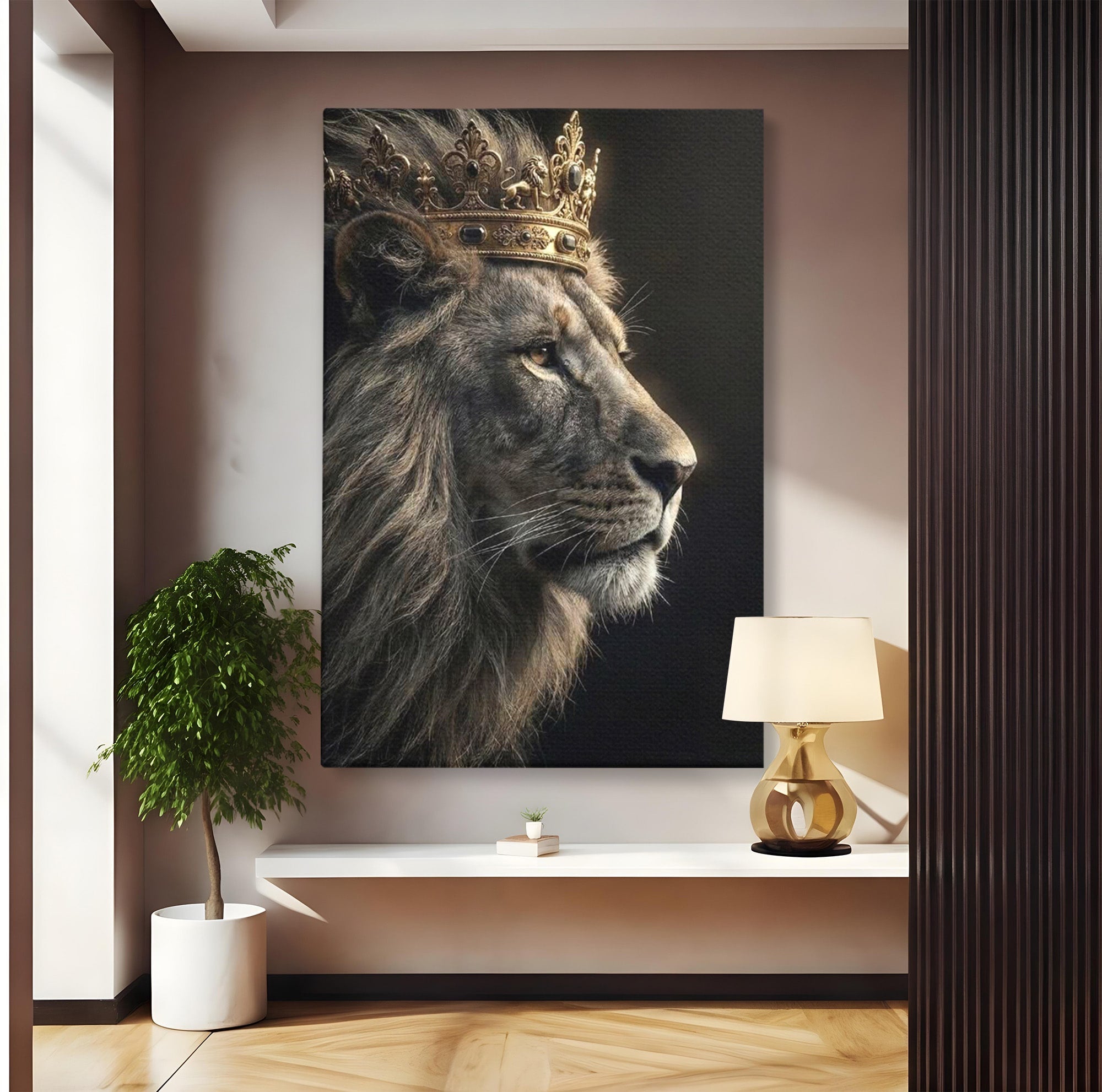 Tablou Canvas Premium LuxCanva® PI1298, Privirea Regala a Leului, Privire, Regal, Coroana, Dormitor, Birou, Culori Vibrante