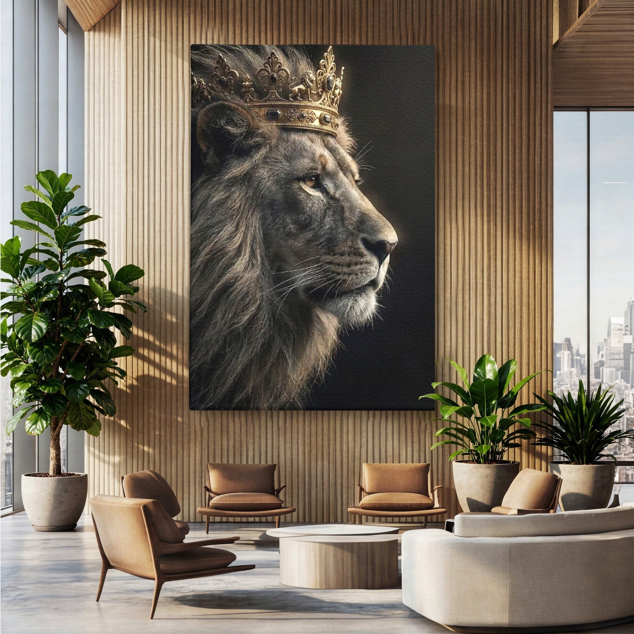 Tablou Canvas Premium LuxCanva® PI1298, Privirea Regala a Leului, Privire, Regal, Coroana, Dormitor, Birou, Culori Vibrante