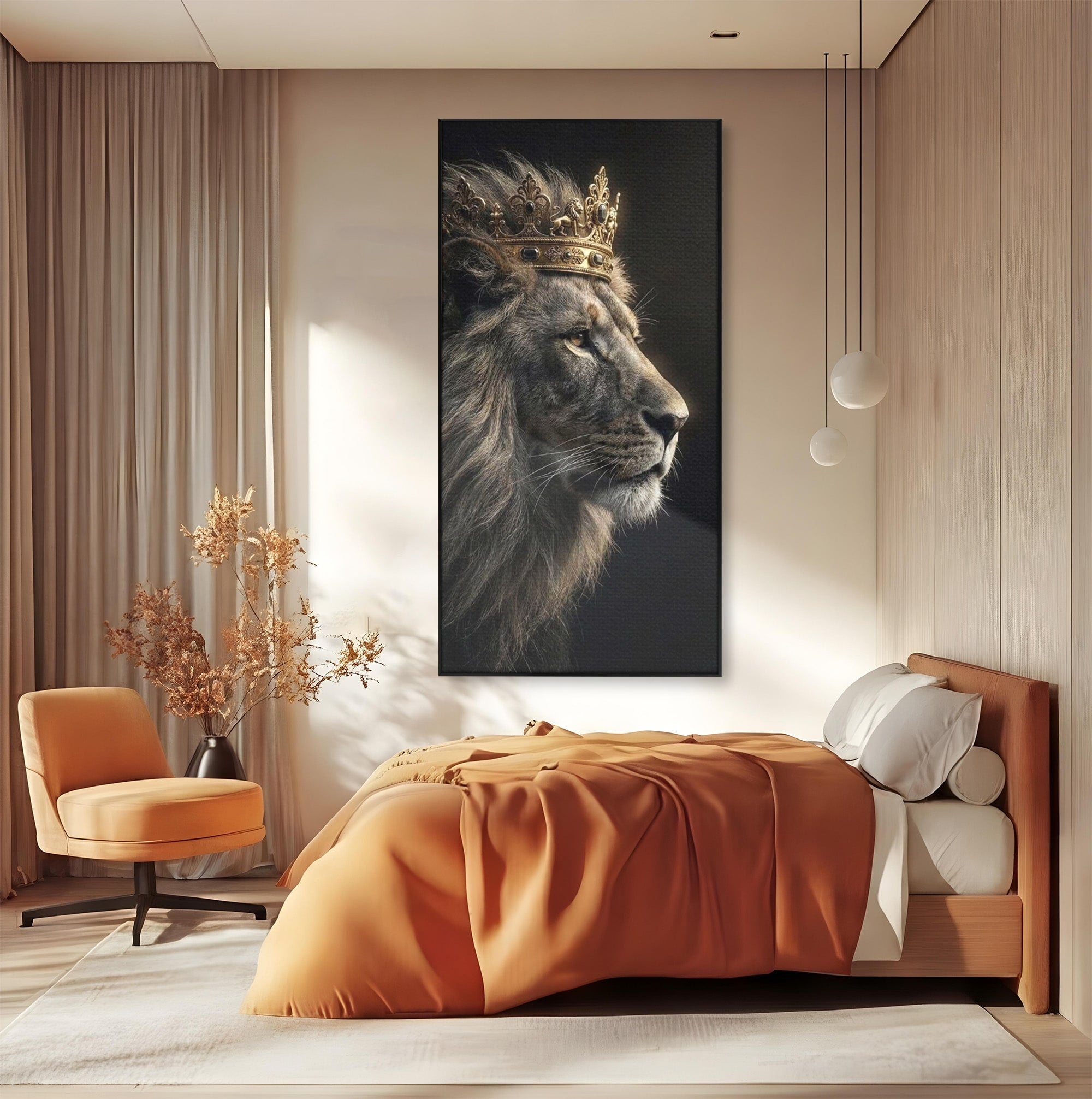 Tablou Canvas Premium LuxCanva® PI1298, Privirea Regala a Leului, Privire, Regal, Coroana, Dormitor, Birou, Culori Vibrante