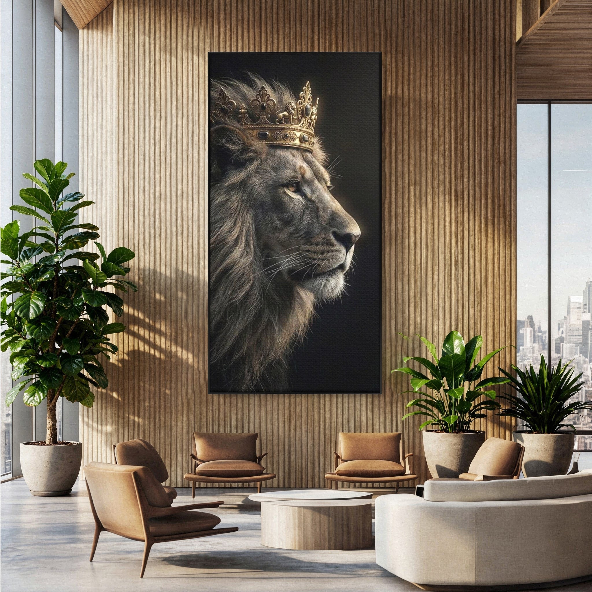 Tablou Canvas Premium LuxCanva® PI1298, Privirea Regala a Leului, Privire, Regal, Coroana, Dormitor, Birou, Culori Vibrante