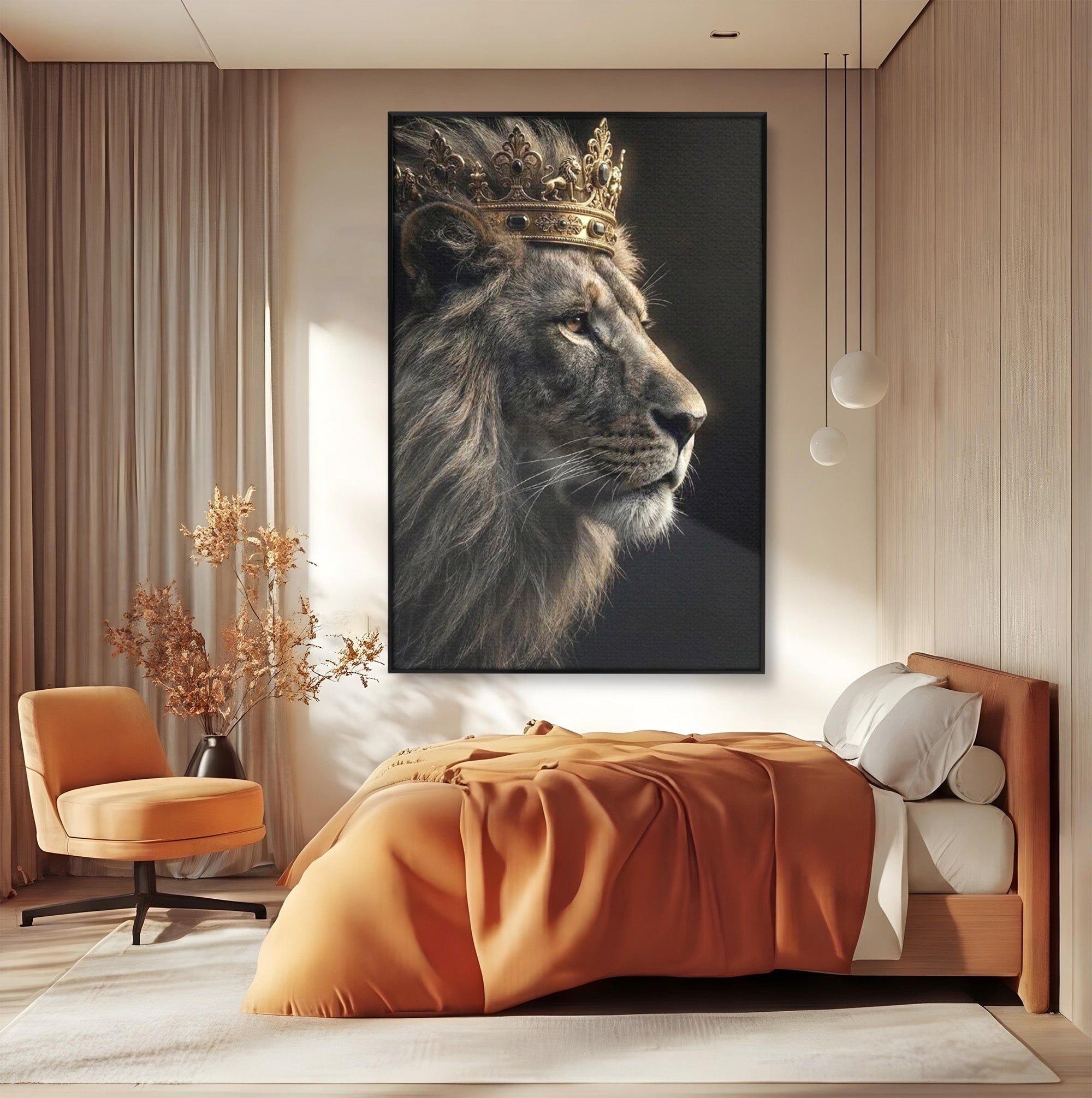 Tablou Canvas Premium LuxCanva® PI1298, Privirea Regala a Leului, Privire, Regal, Coroana, Dormitor, Birou, Culori Vibrante
