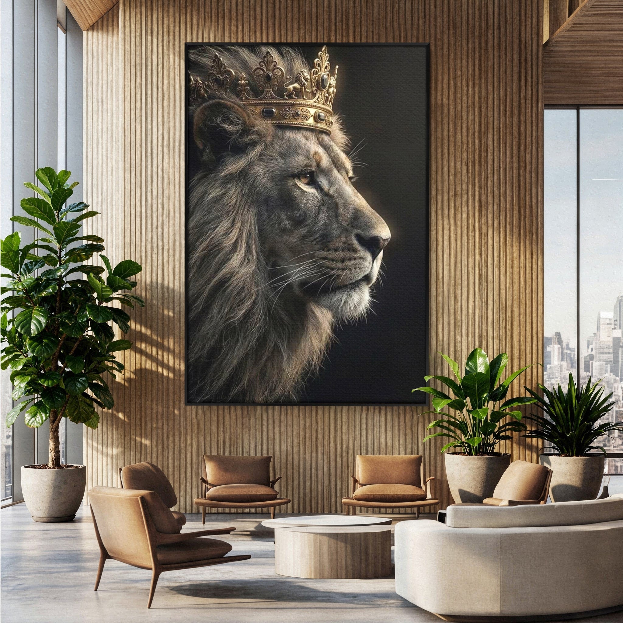 Tablou Canvas Premium LuxCanva® PI1298, Privirea Regala a Leului, Privire, Regal, Coroana, Dormitor, Birou, Culori Vibrante