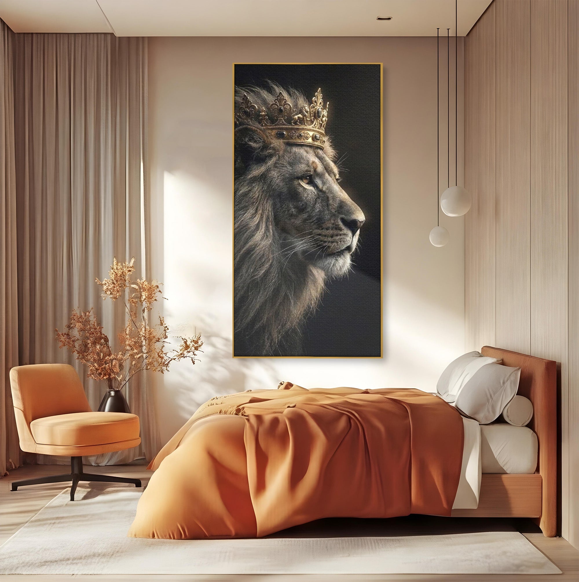 Tablou Canvas Premium LuxCanva® PI1298, Privirea Regala a Leului, Privire, Regal, Coroana, Dormitor, Birou, Culori Vibrante