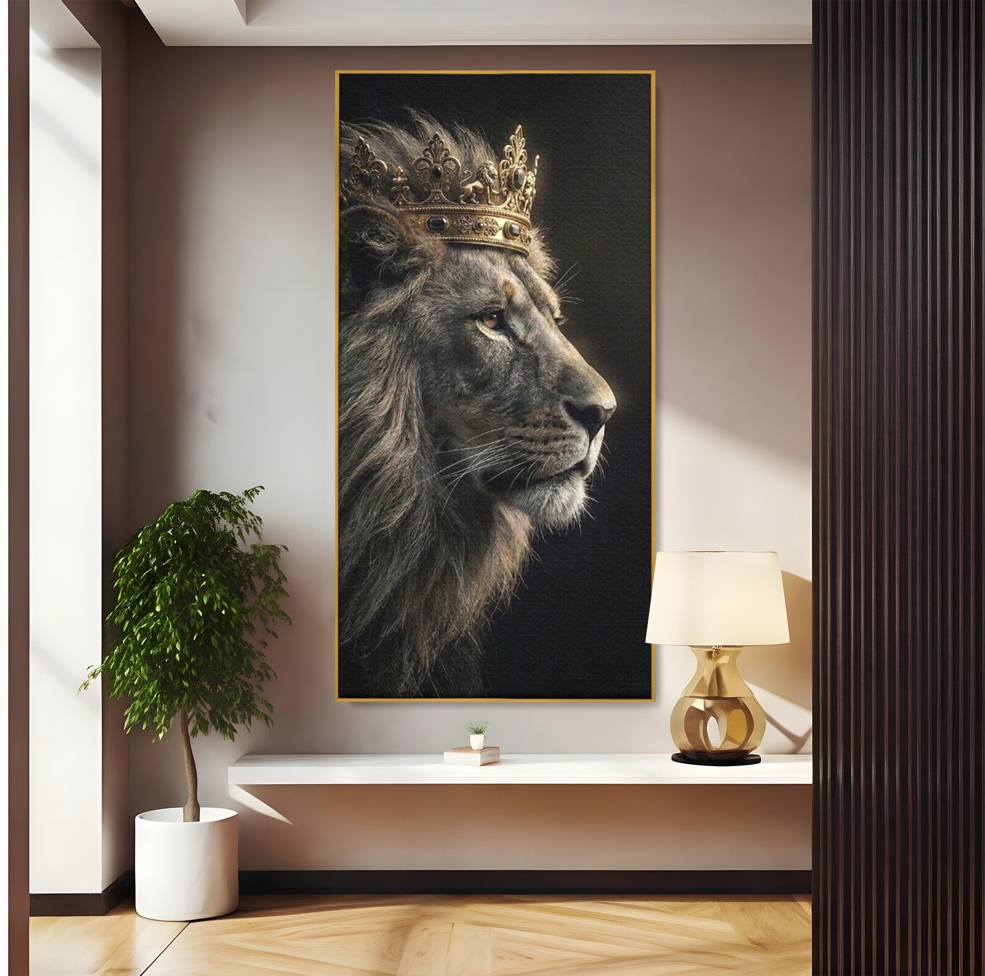 Tablou Canvas Premium LuxCanva® PI1298, Privirea Regala a Leului, Privire, Regal, Coroana, Dormitor, Birou, Culori Vibrante