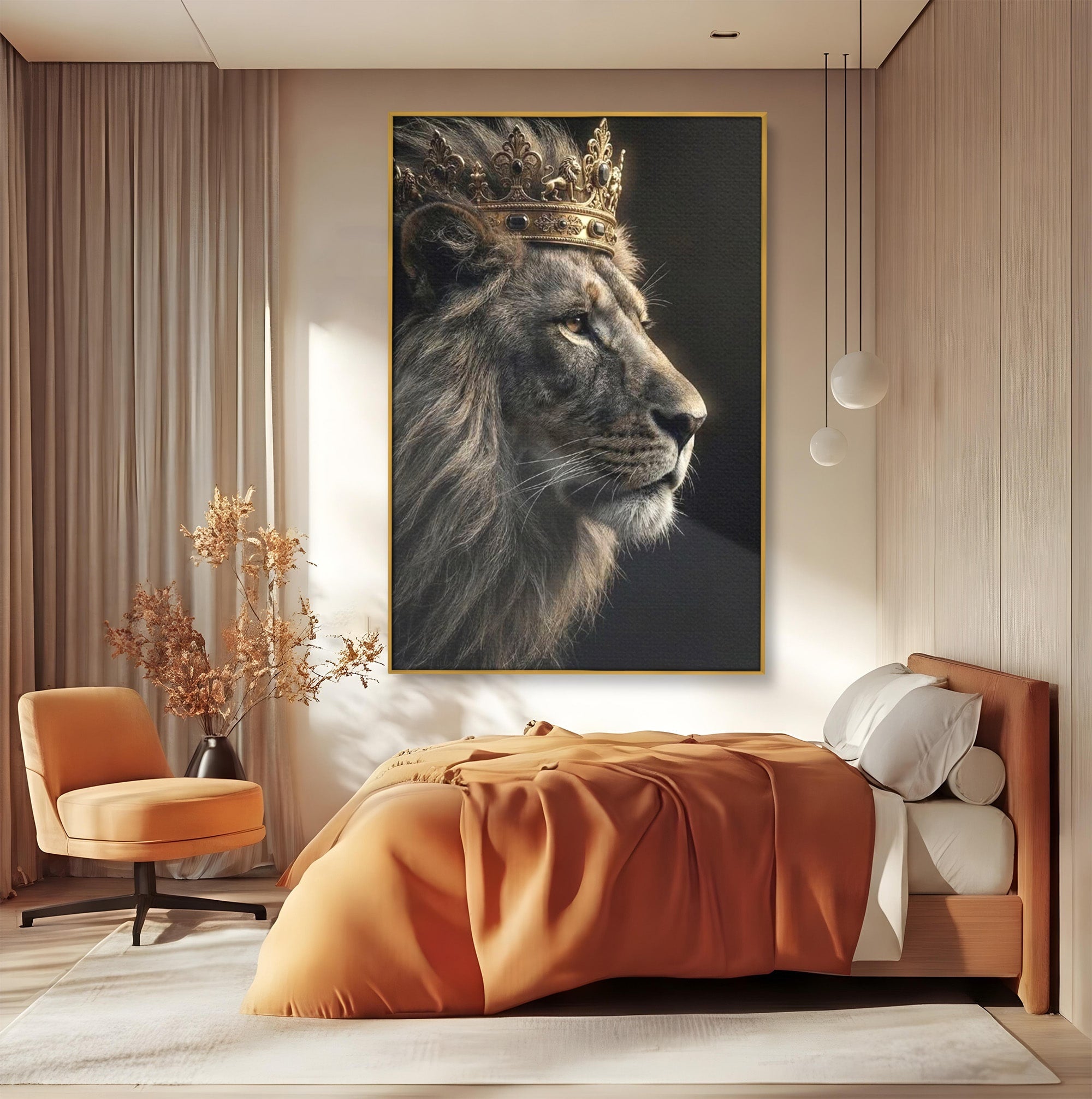 Tablou Canvas Premium LuxCanva® PI1298, Privirea Regala a Leului, Privire, Regal, Coroana, Dormitor, Birou, Culori Vibrante