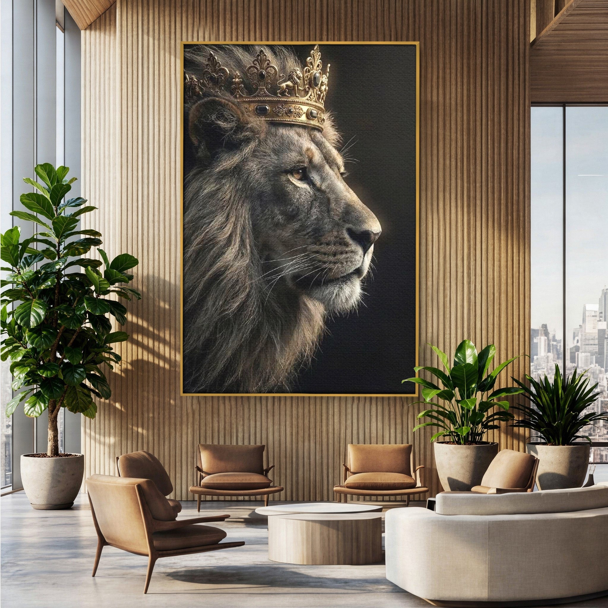 Tablou Canvas Premium LuxCanva® PI1298, Privirea Regala a Leului, Privire, Regal, Coroana, Dormitor, Birou, Culori Vibrante