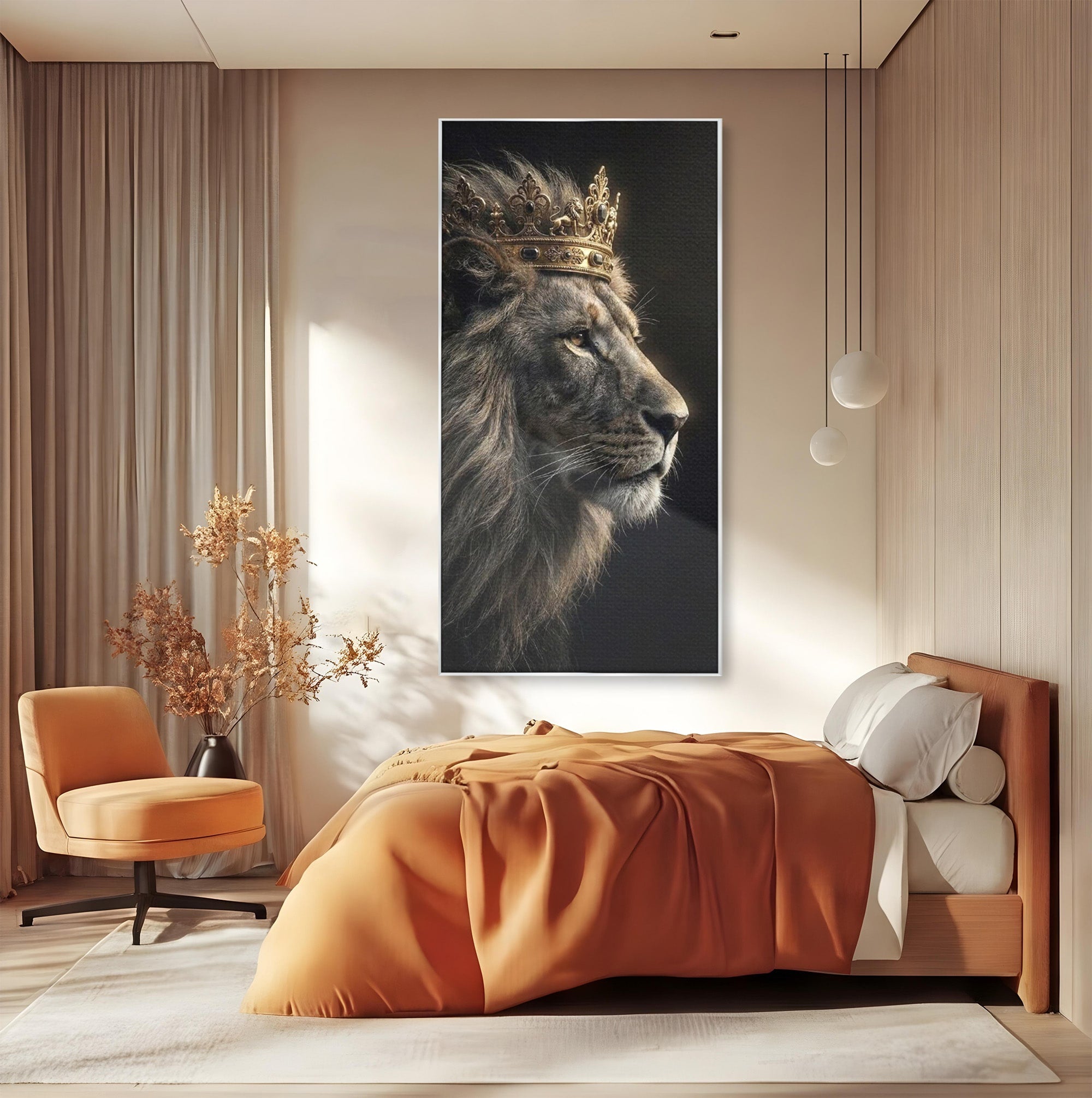 Tablou Canvas Premium LuxCanva® PI1298, Privirea Regala a Leului, Privire, Regal, Coroana, Dormitor, Birou, Culori Vibrante