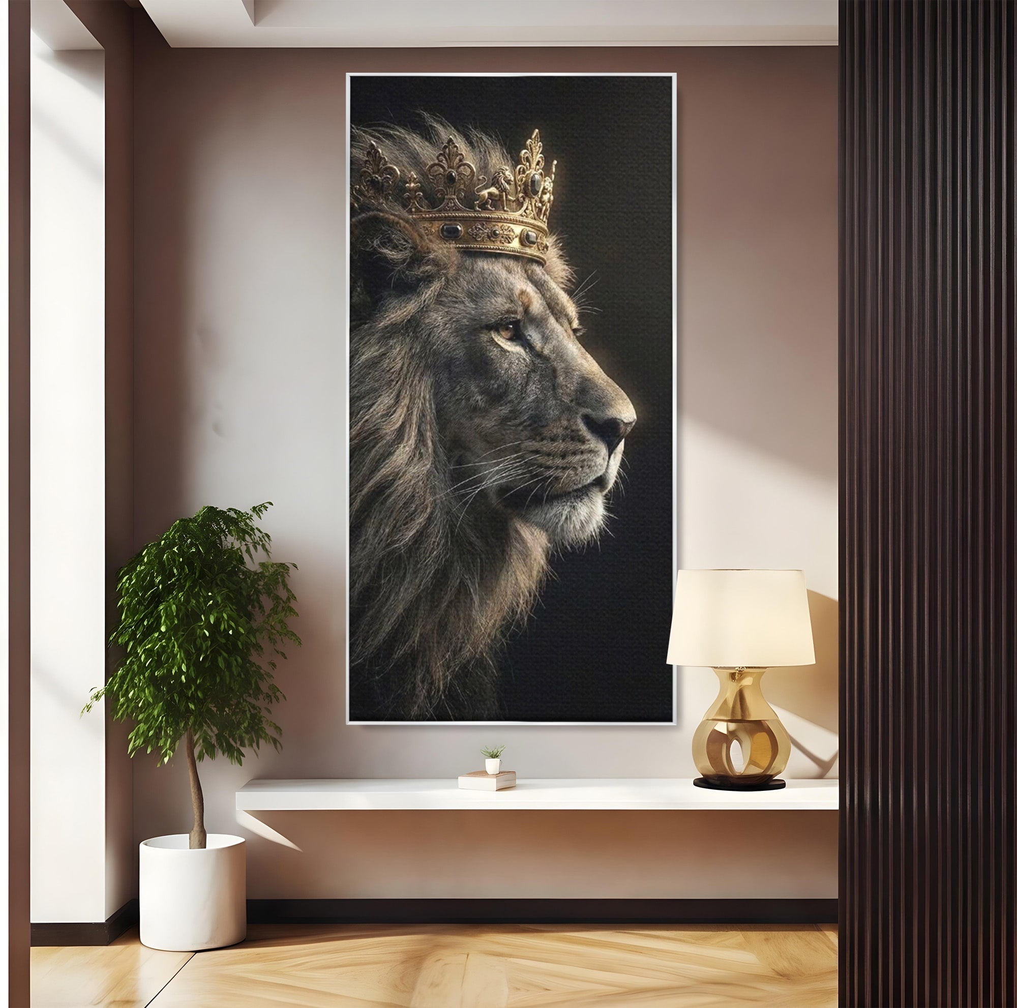 Tablou Canvas Premium LuxCanva® PI1298, Privirea Regala a Leului, Privire, Regal, Coroana, Dormitor, Birou, Culori Vibrante