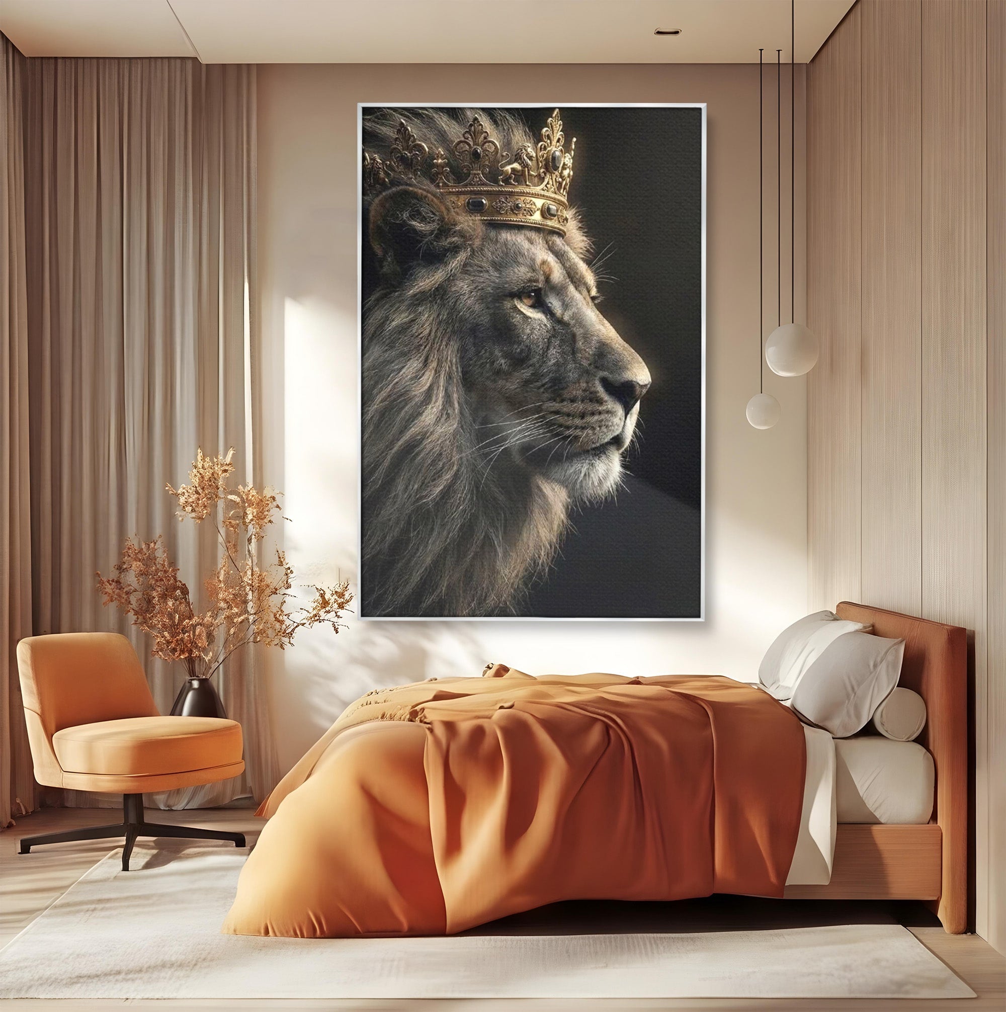 Tablou Canvas Premium LuxCanva® PI1298, Privirea Regala a Leului, Privire, Regal, Coroana, Dormitor, Birou, Culori Vibrante