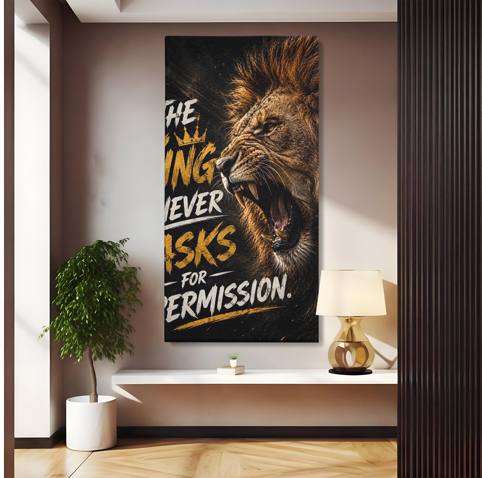 Tablou Canvas Premium LuxCanva® PI1299, Regalitatea Leului In Zori, Leu, Putere, Motivational, Animale, Birou, Culori Vibrante