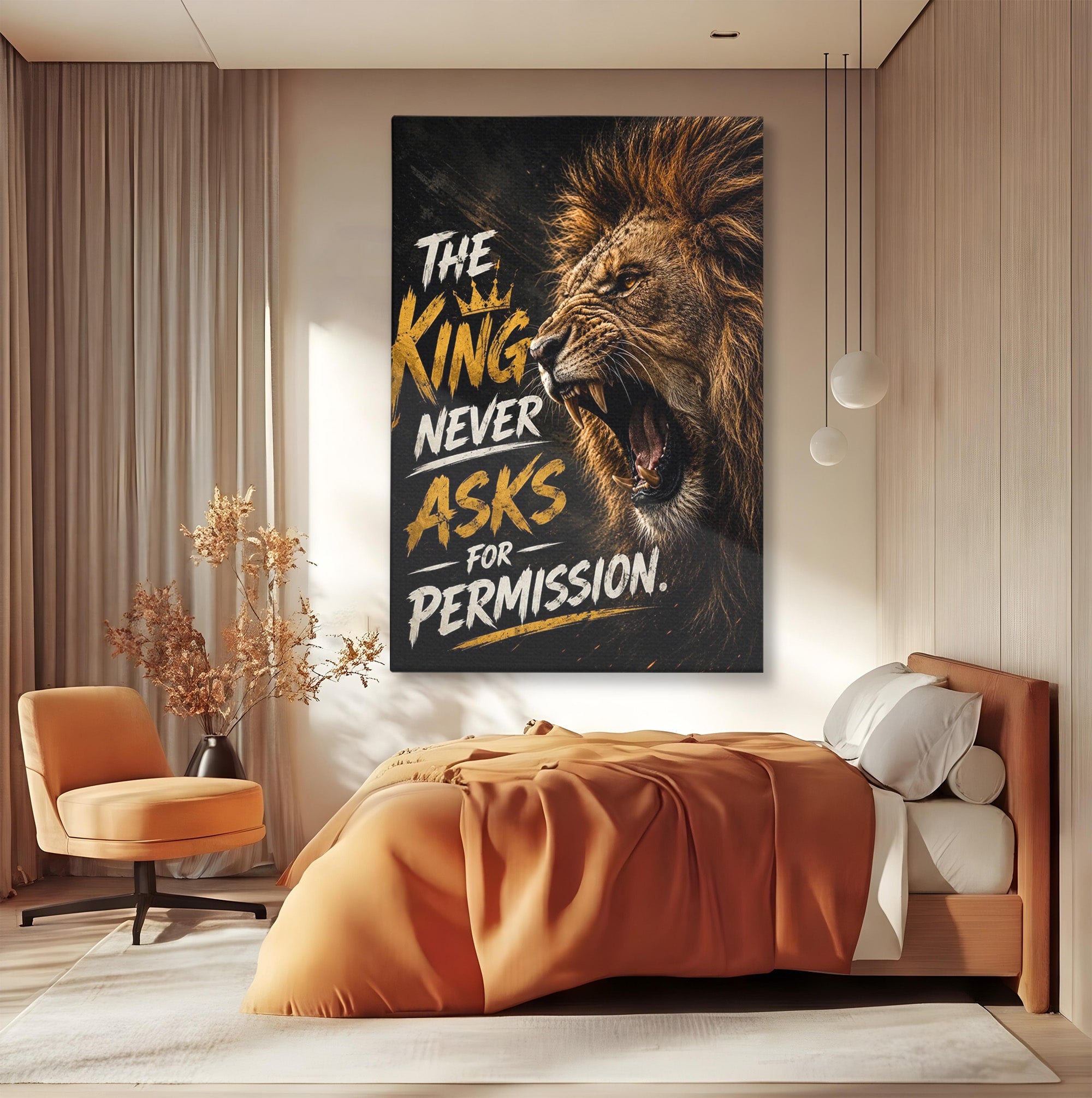 Tablou Canvas Premium LuxCanva® PI1299, Regalitatea Leului In Zori, Leu, Putere, Motivational, Animale, Birou, Culori Vibrante
