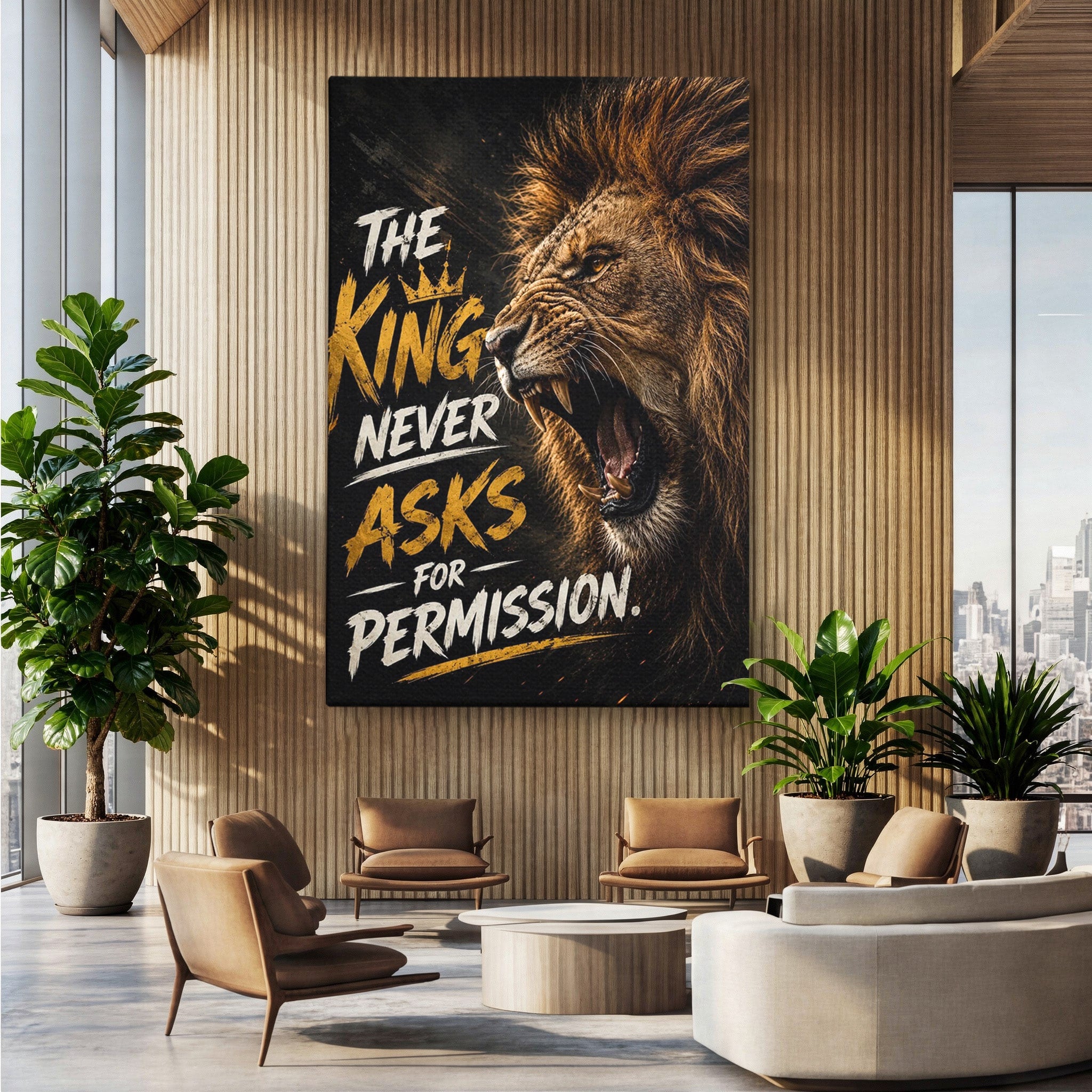 Tablou Canvas Premium LuxCanva® PI1299, Regalitatea Leului In Zori, Leu, Putere, Motivational, Animale, Birou, Culori Vibrante