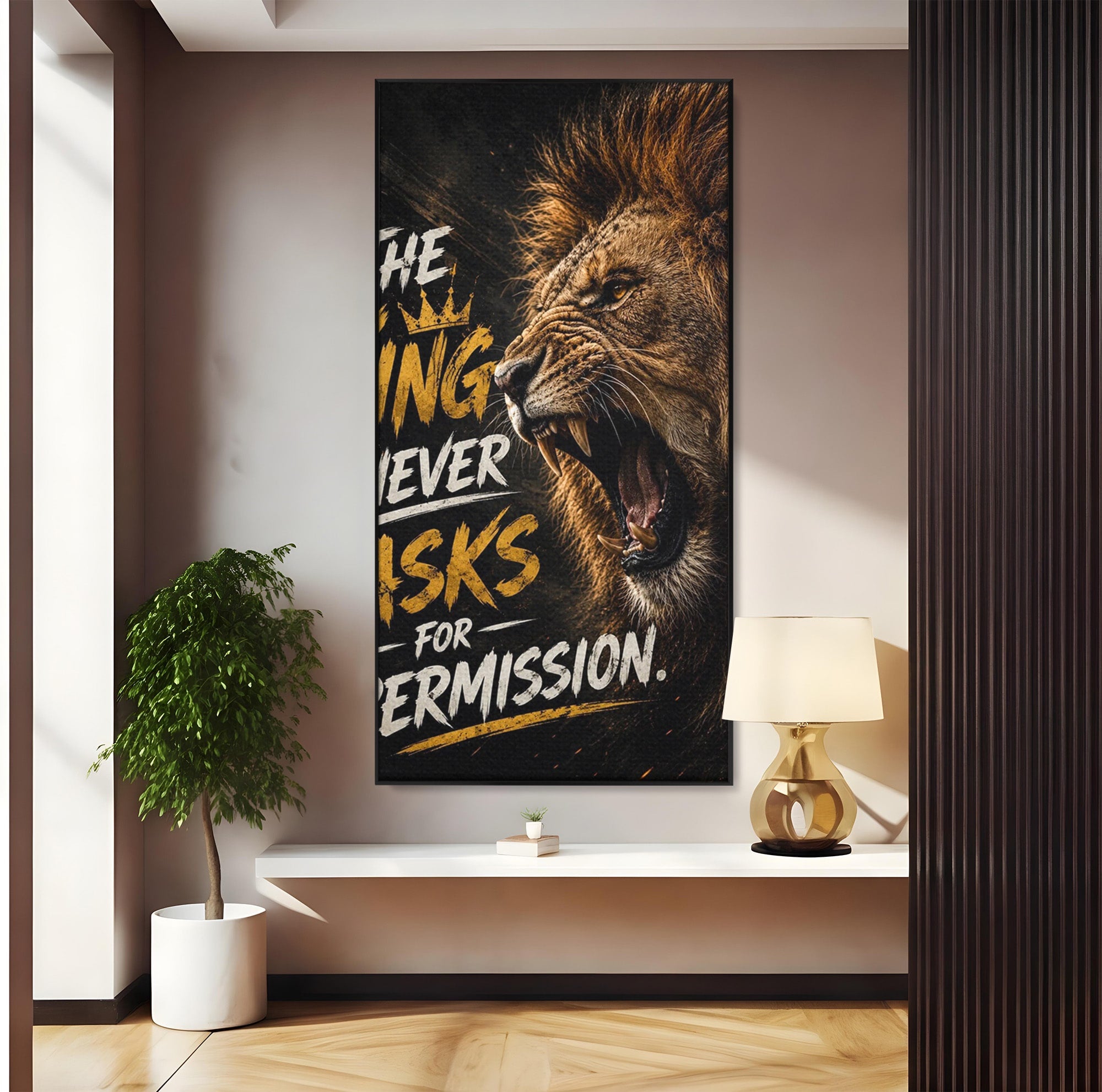 Tablou Canvas Premium LuxCanva® PI1299, Regalitatea Leului In Zori, Leu, Putere, Motivational, Animale, Birou, Culori Vibrante