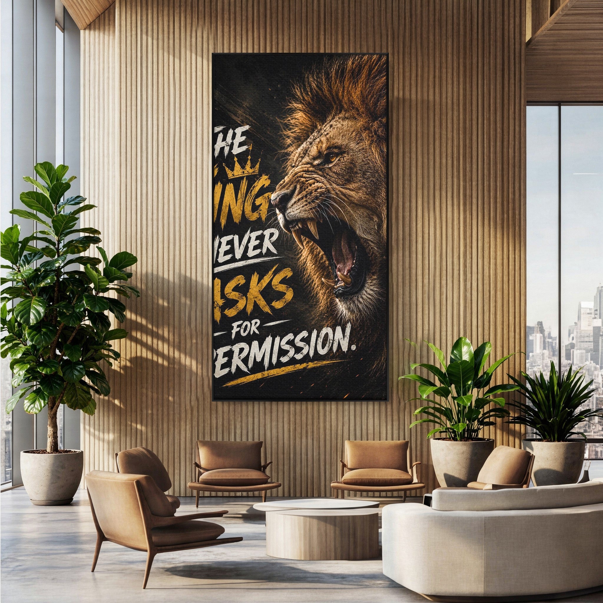 Tablou Canvas Premium LuxCanva® PI1299, Regalitatea Leului In Zori, Leu, Putere, Motivational, Animale, Birou, Culori Vibrante