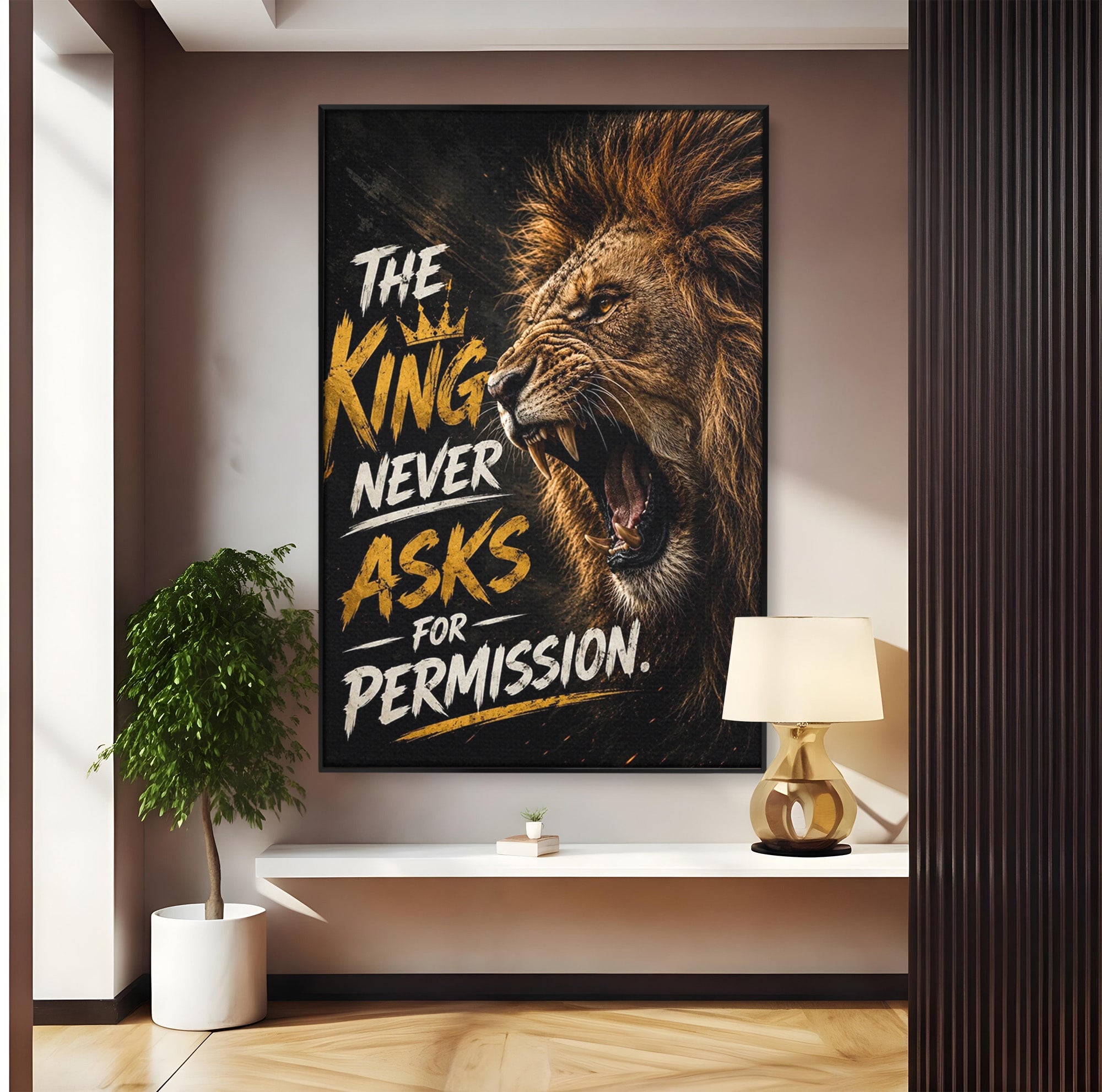 Tablou Canvas Premium LuxCanva® PI1299, Regalitatea Leului In Zori, Leu, Putere, Motivational, Animale, Birou, Culori Vibrante