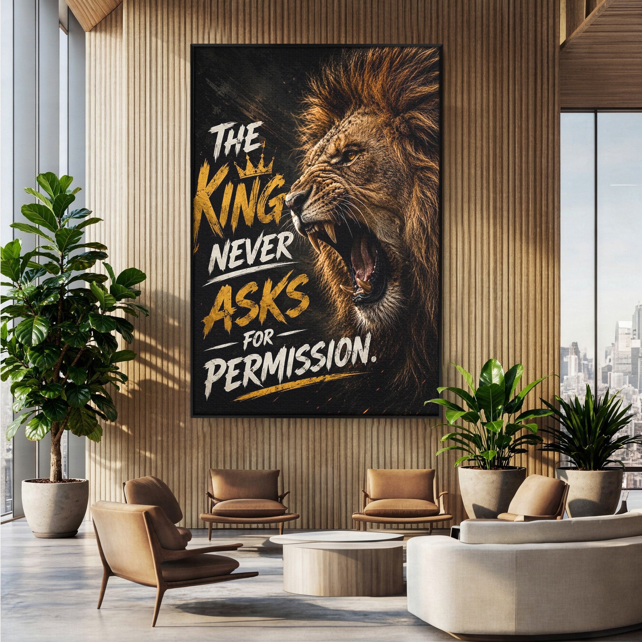 Tablou Canvas Premium LuxCanva® PI1299, Regalitatea Leului In Zori, Leu, Putere, Motivational, Animale, Birou, Culori Vibrante