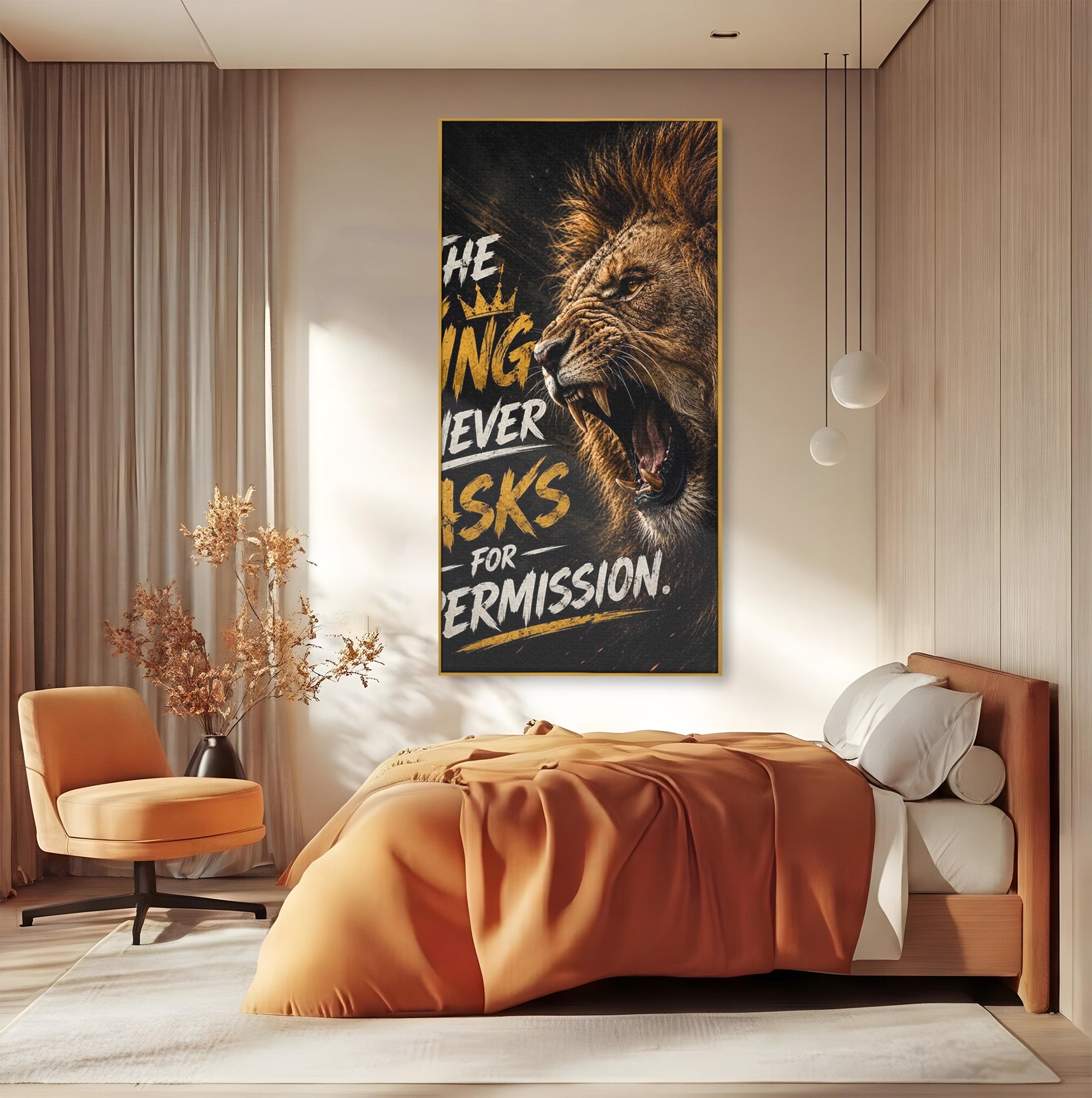 Tablou Canvas Premium LuxCanva® PI1299, Regalitatea Leului In Zori, Leu, Putere, Motivational, Animale, Birou, Culori Vibrante