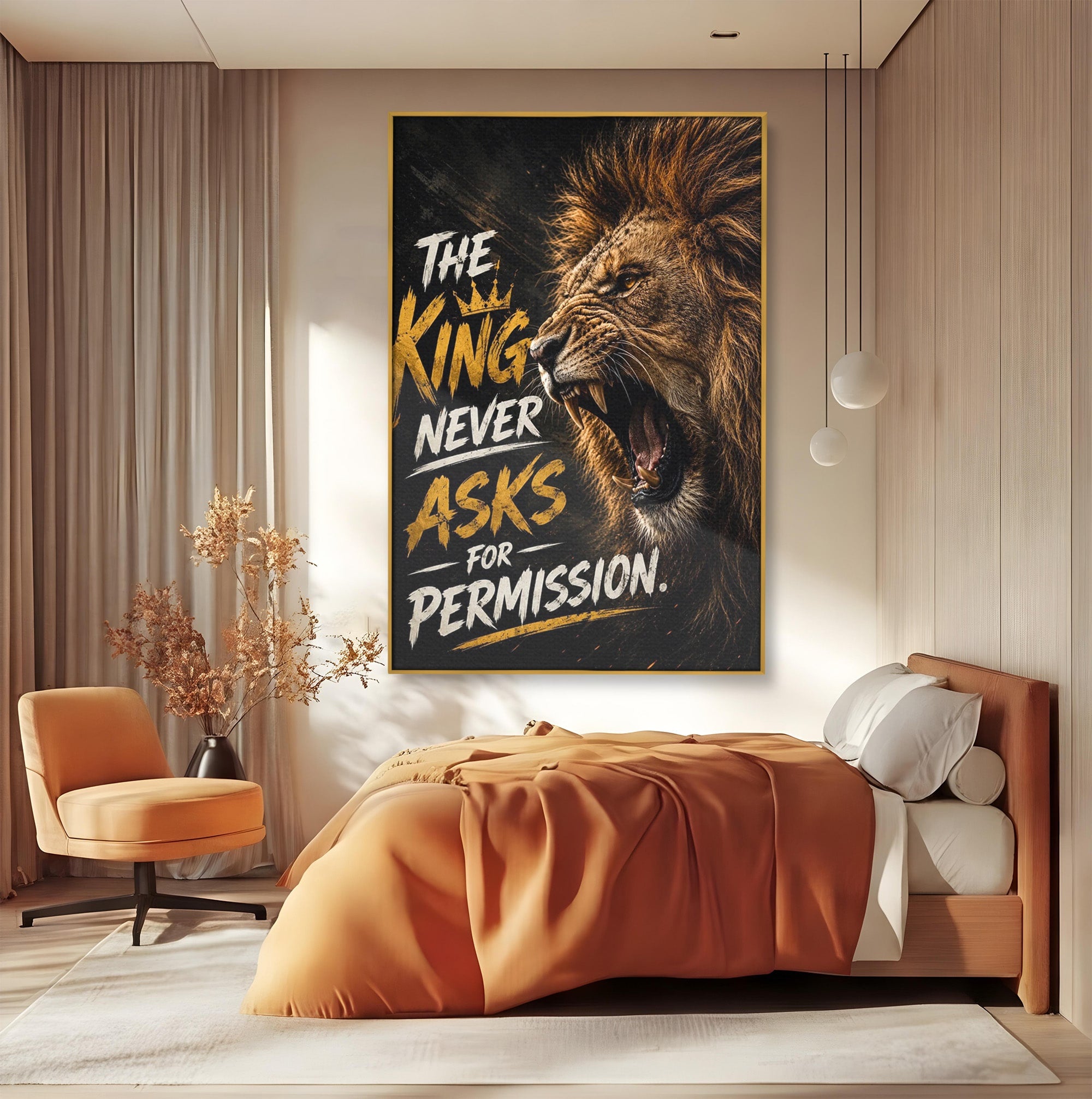 Tablou Canvas Premium LuxCanva® PI1299, Regalitatea Leului In Zori, Leu, Putere, Motivational, Animale, Birou, Culori Vibrante