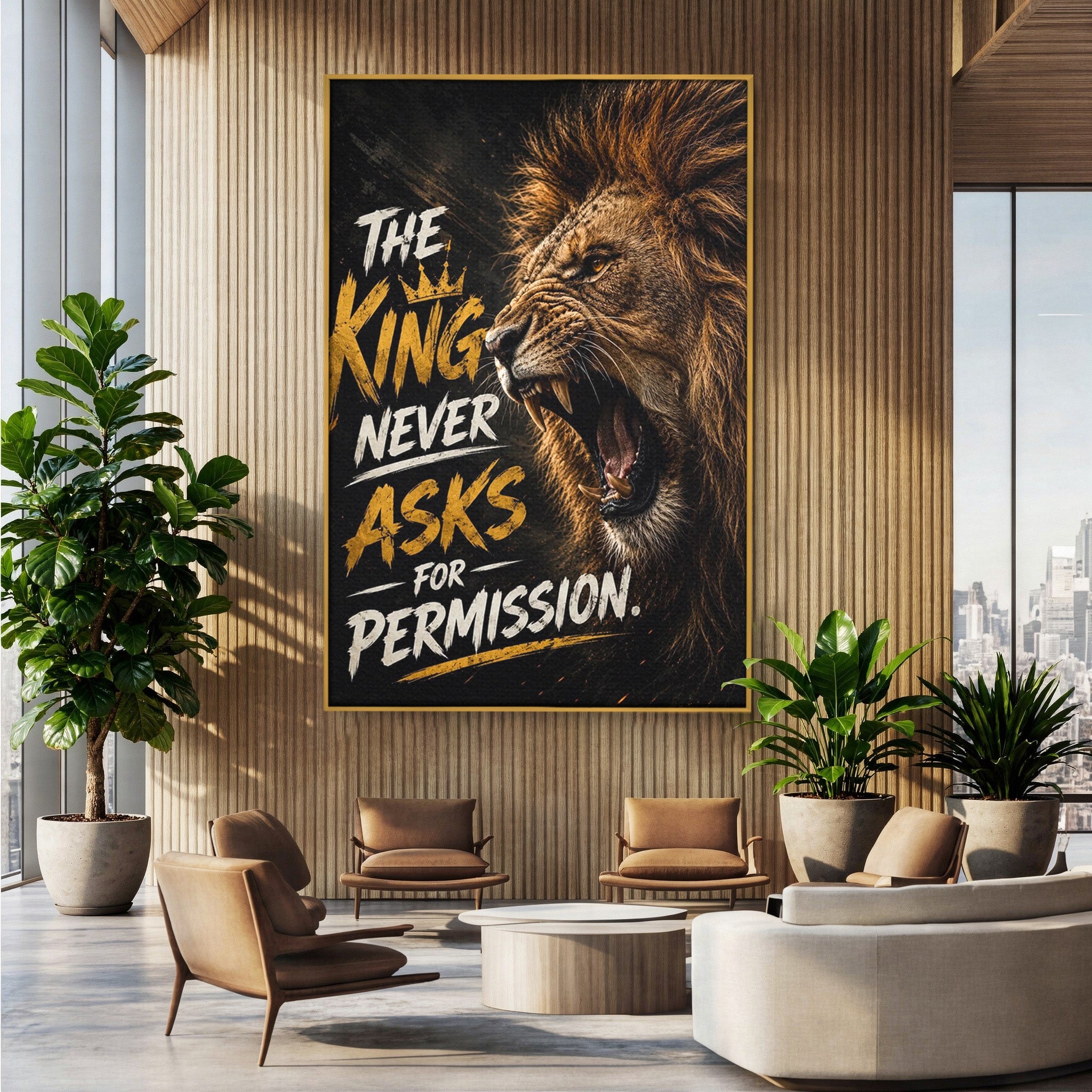 Tablou Canvas Premium LuxCanva® PI1299, Regalitatea Leului In Zori, Leu, Putere, Motivational, Animale, Birou, Culori Vibrante