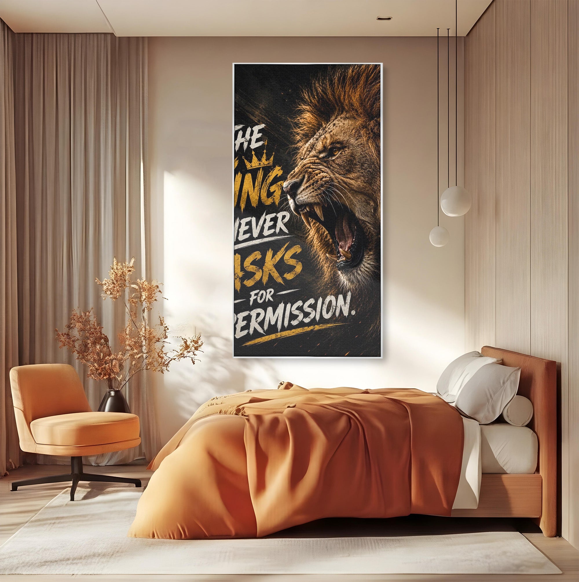 Tablou Canvas Premium LuxCanva® PI1299, Regalitatea Leului In Zori, Leu, Putere, Motivational, Animale, Birou, Culori Vibrante