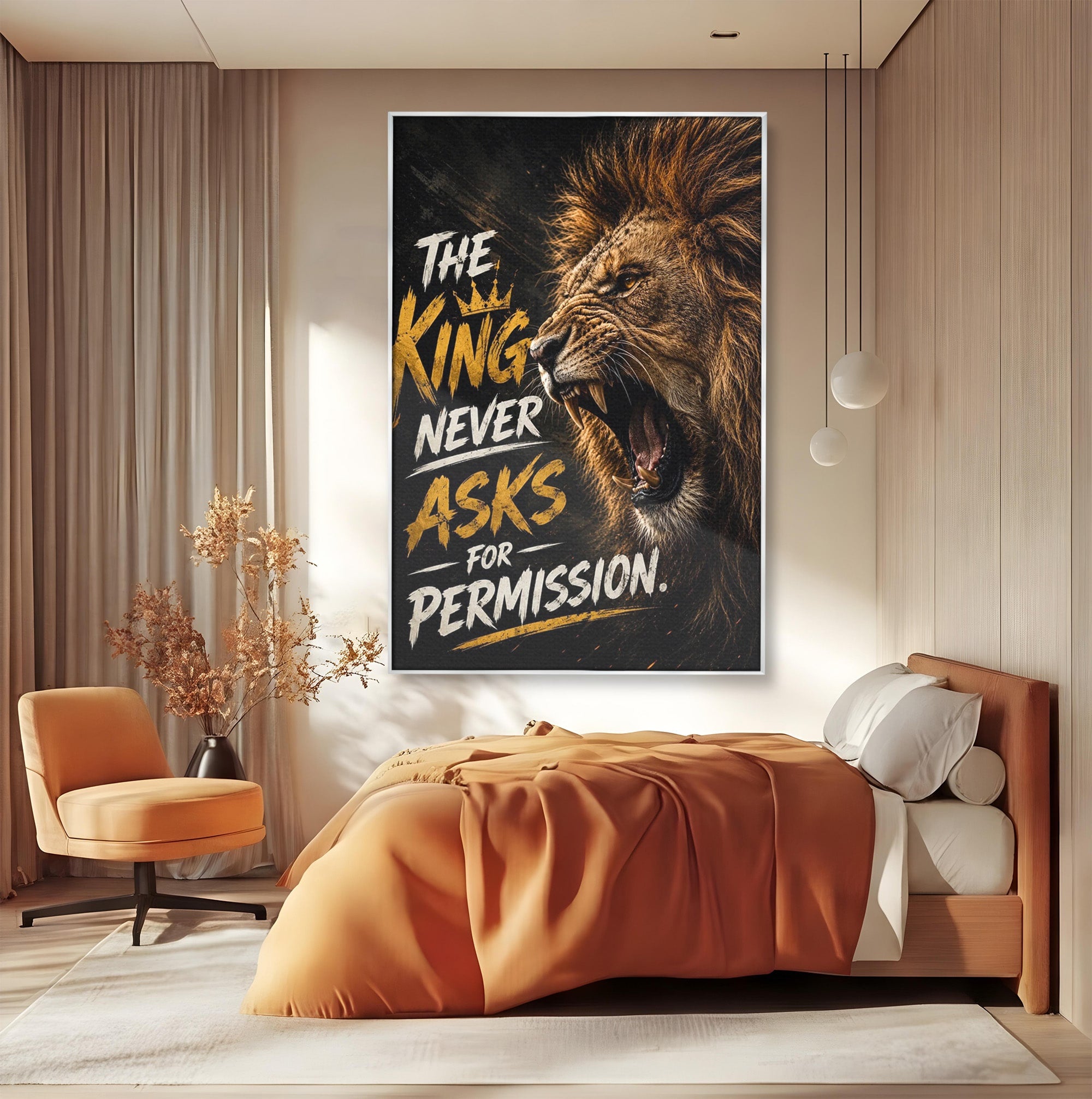 Tablou Canvas Premium LuxCanva® PI1299, Regalitatea Leului In Zori, Leu, Putere, Motivational, Animale, Birou, Culori Vibrante
