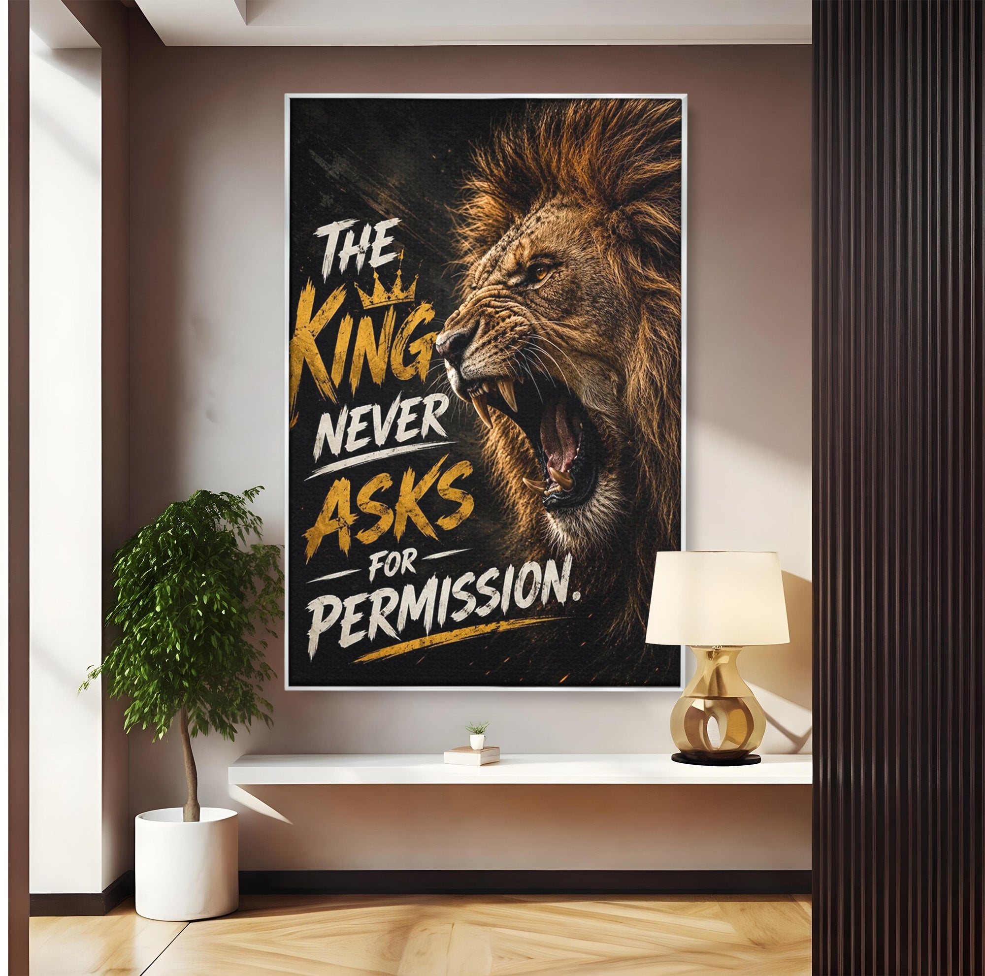 Tablou Canvas Premium LuxCanva® PI1299, Regalitatea Leului In Zori, Leu, Putere, Motivational, Animale, Birou, Culori Vibrante