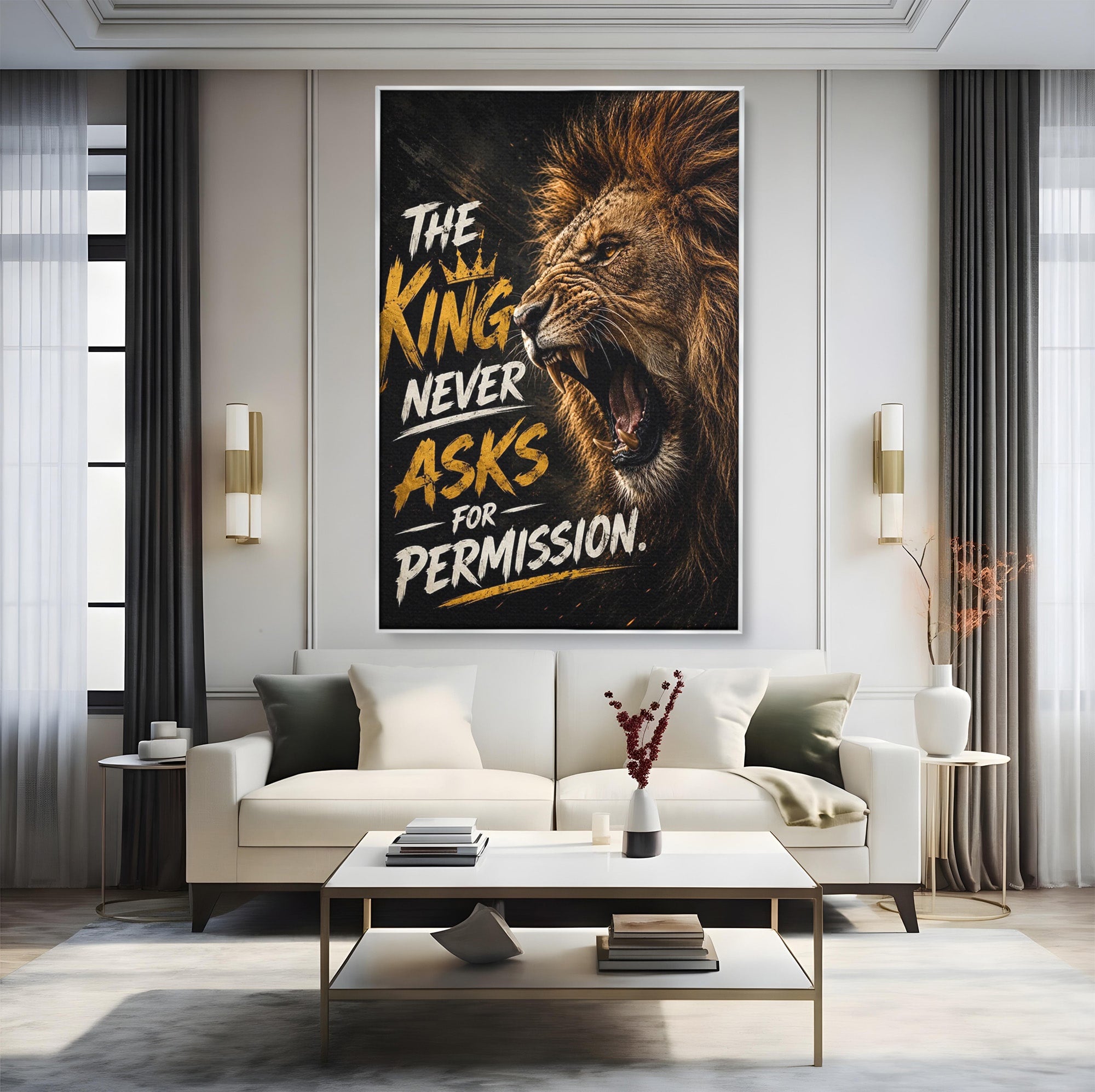 Tablou Canvas Premium LuxCanva® PI1299, Regalitatea Leului In Zori, Leu, Putere, Motivational, Animale, Birou, Culori Vibrante