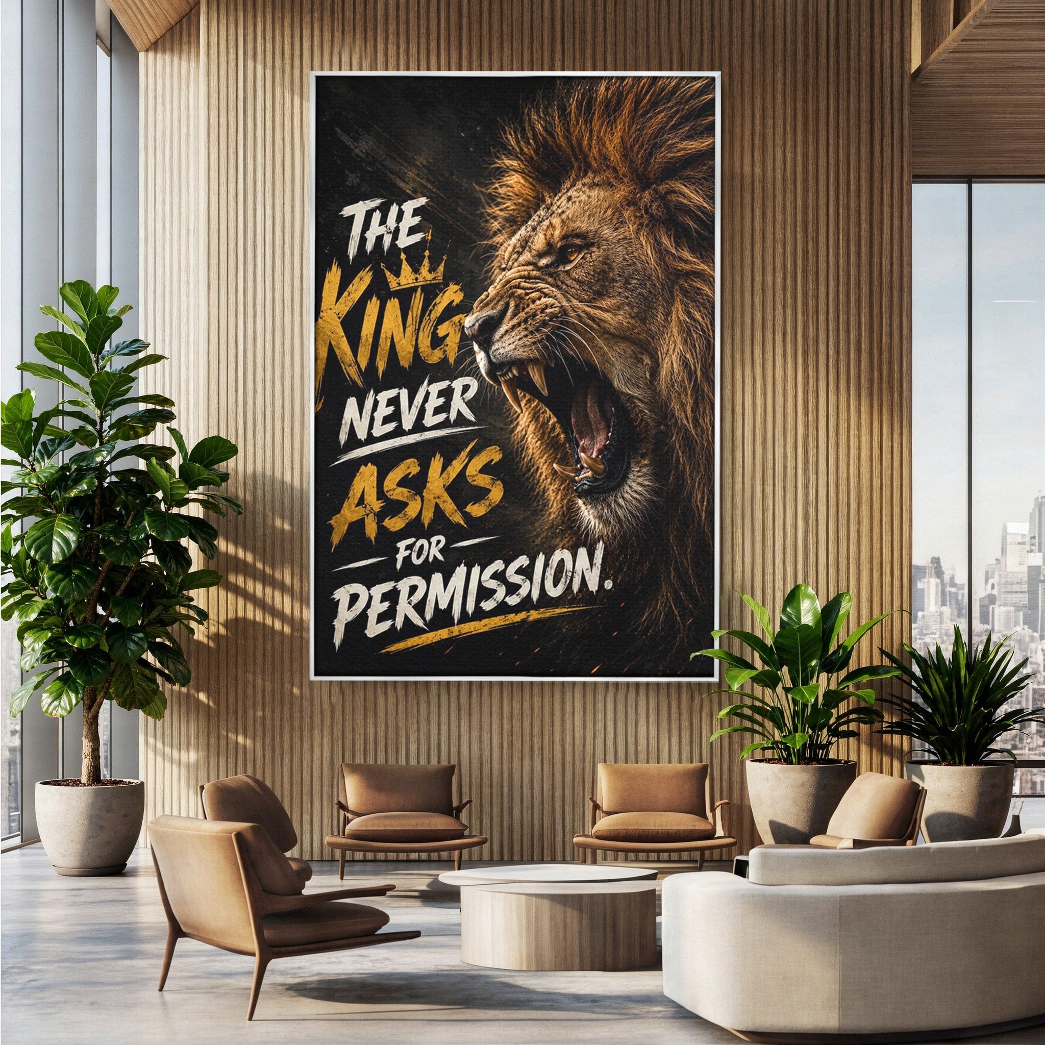 Tablou Canvas Premium LuxCanva® PI1299, Regalitatea Leului In Zori, Leu, Putere, Motivational, Animale, Birou, Culori Vibrante