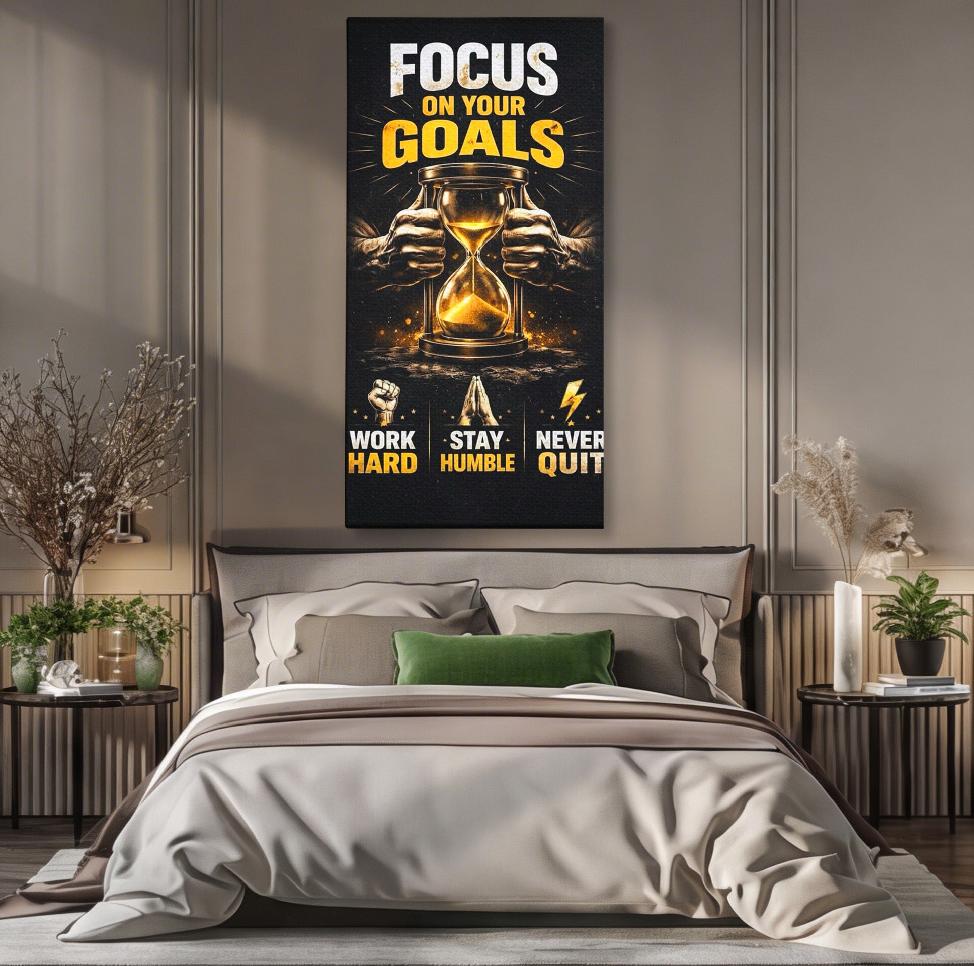 Tablou Canvas Premium LuxCanva® PI1301, Focus Pe Obiective, Motivational, Timp, Incurajare, Birou, Determinare, Culori Vibrante