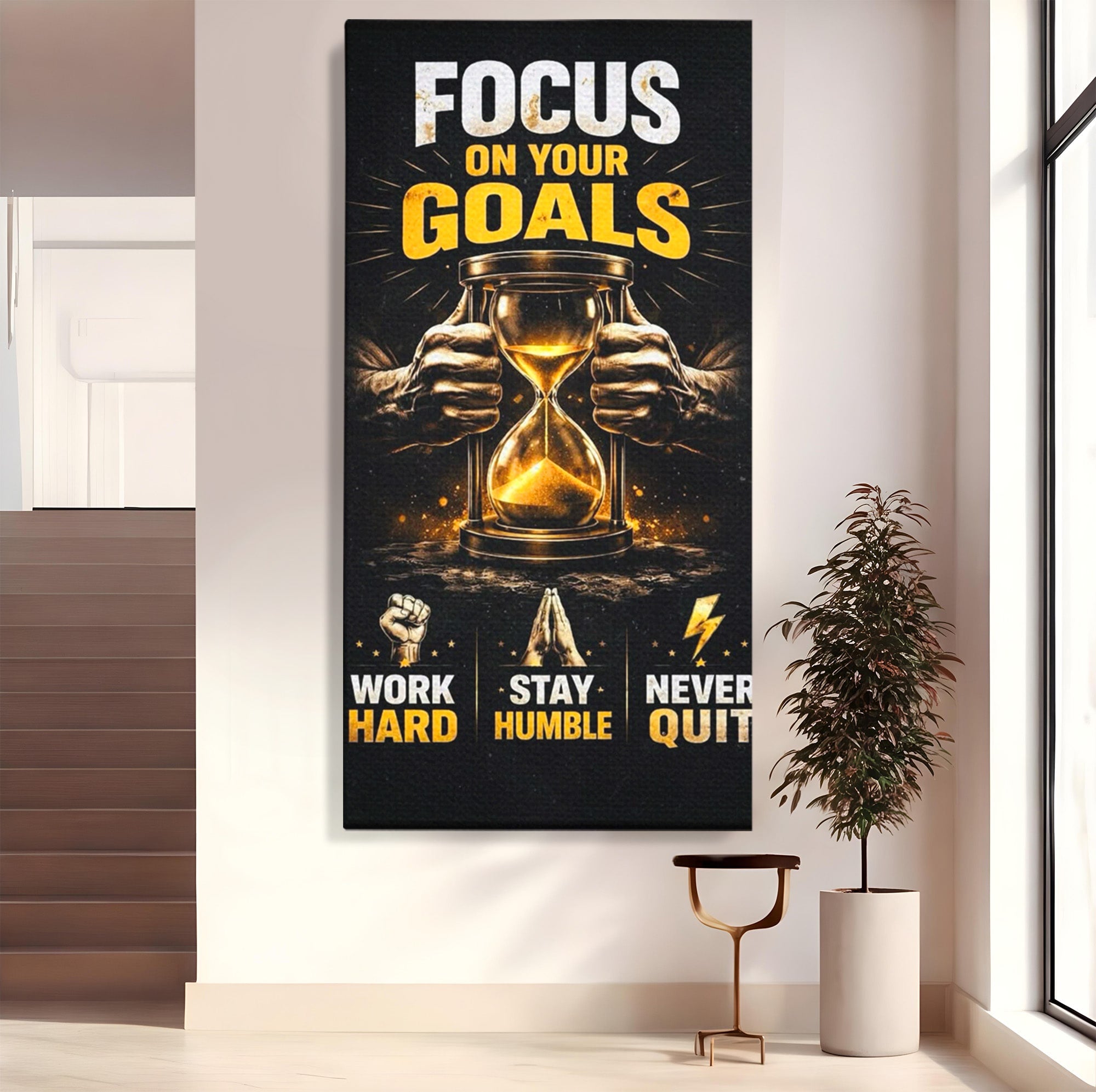 Tablou Canvas Premium LuxCanva® PI1301, Focus Pe Obiective, Motivational, Timp, Incurajare, Birou, Determinare, Culori Vibrante