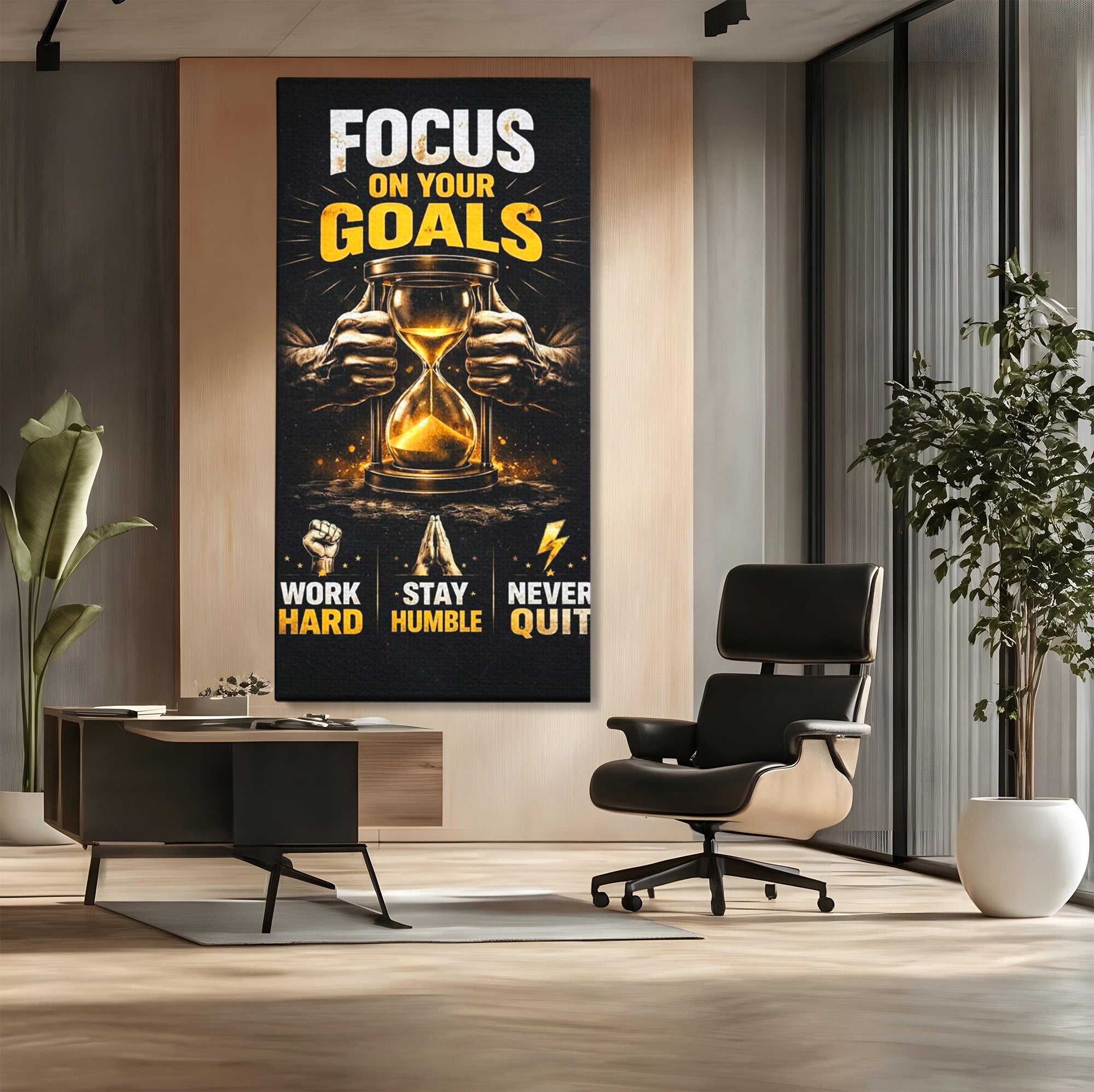 Tablou Canvas Premium LuxCanva® PI1301, Focus Pe Obiective, Motivational, Timp, Incurajare, Birou, Determinare, Culori Vibrante