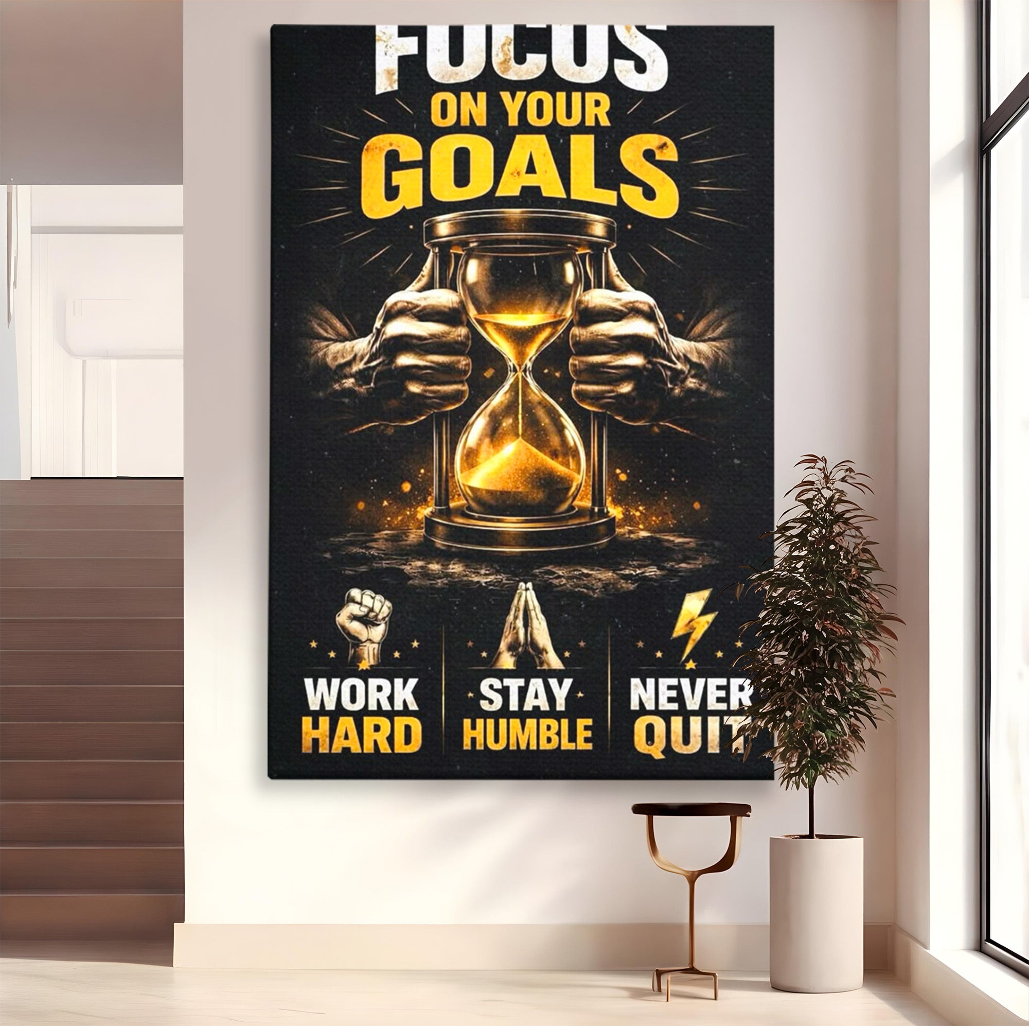Tablou Canvas Premium LuxCanva® PI1301, Focus Pe Obiective, Motivational, Timp, Incurajare, Birou, Determinare, Culori Vibrante