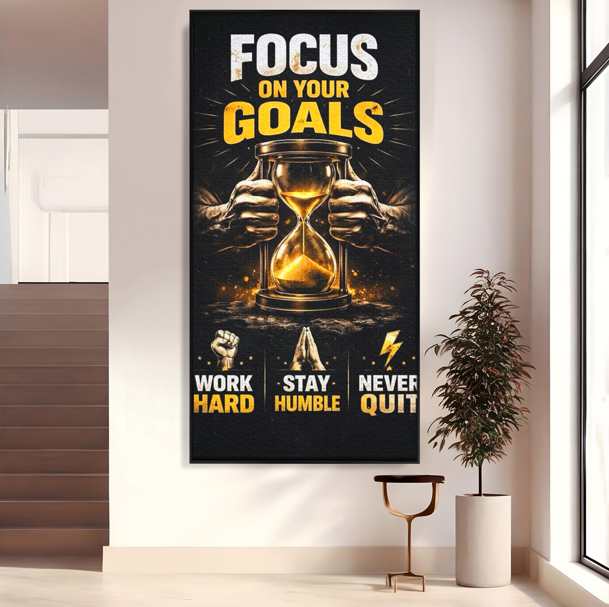 Tablou Canvas Premium LuxCanva® PI1301, Focus Pe Obiective, Motivational, Timp, Incurajare, Birou, Determinare, Culori Vibrante