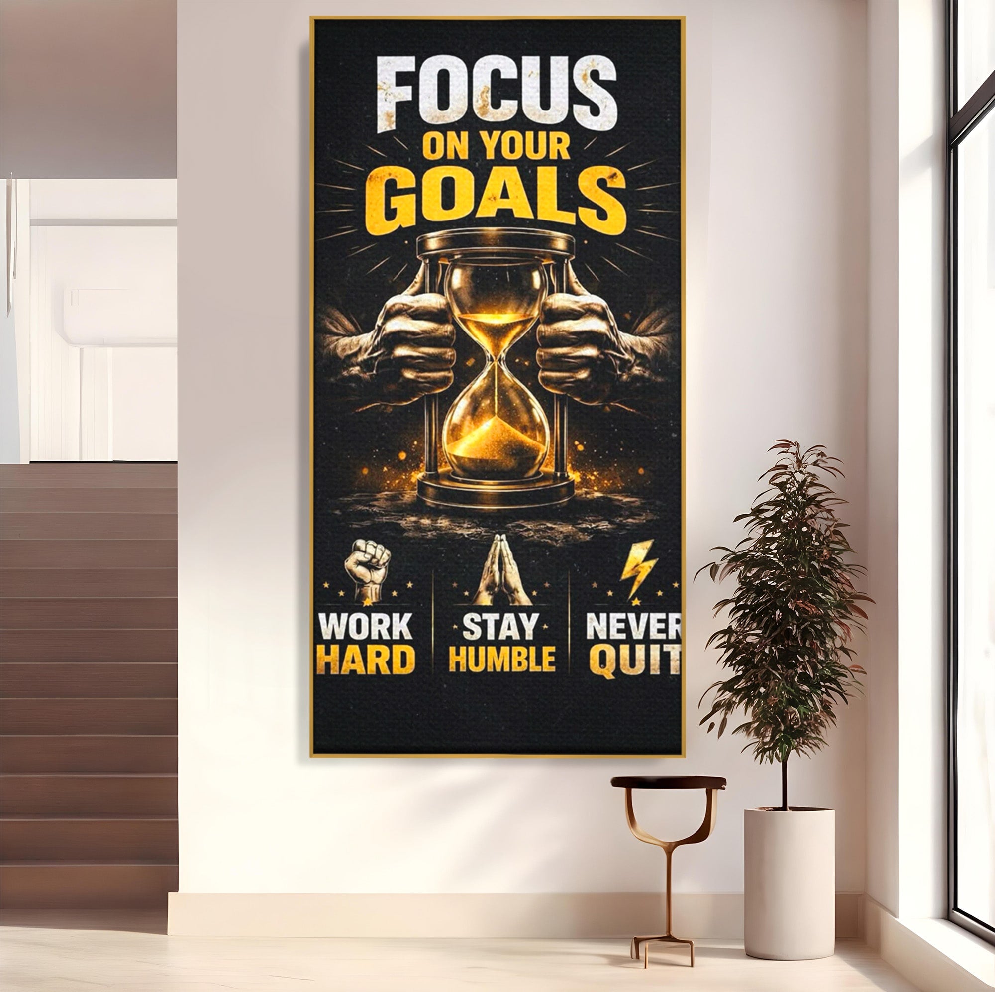 Tablou Canvas Premium LuxCanva® PI1301, Focus Pe Obiective, Motivational, Timp, Incurajare, Birou, Determinare, Culori Vibrante