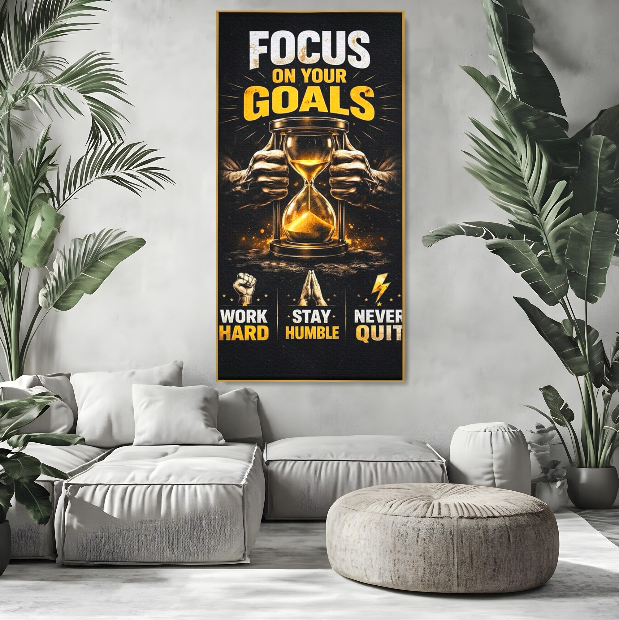 Tablou Canvas Premium LuxCanva® PI1301, Focus Pe Obiective, Motivational, Timp, Incurajare, Birou, Determinare, Culori Vibrante