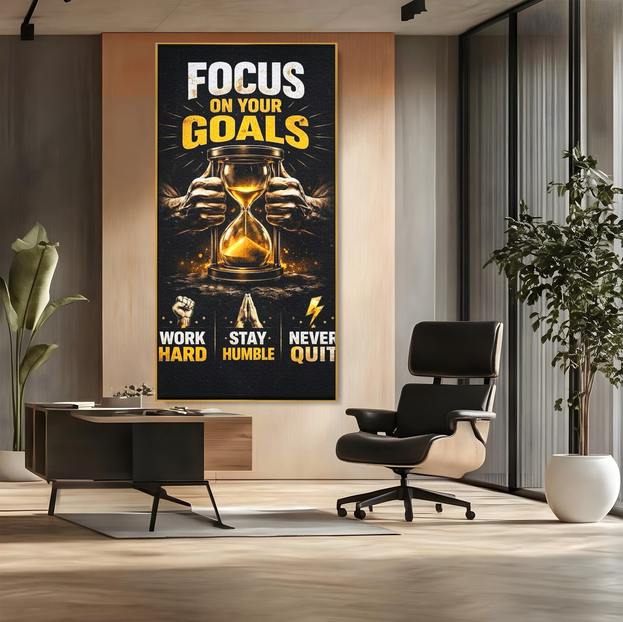Tablou Canvas Premium LuxCanva® PI1301, Focus Pe Obiective, Motivational, Timp, Incurajare, Birou, Determinare, Culori Vibrante