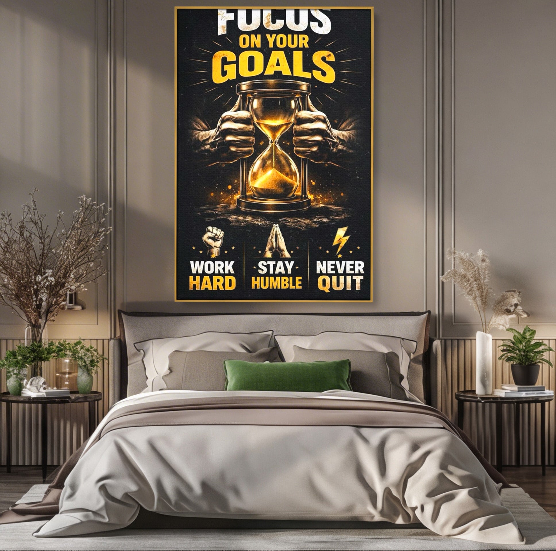 Tablou Canvas Premium LuxCanva® PI1301, Focus Pe Obiective, Motivational, Timp, Incurajare, Birou, Determinare, Culori Vibrante