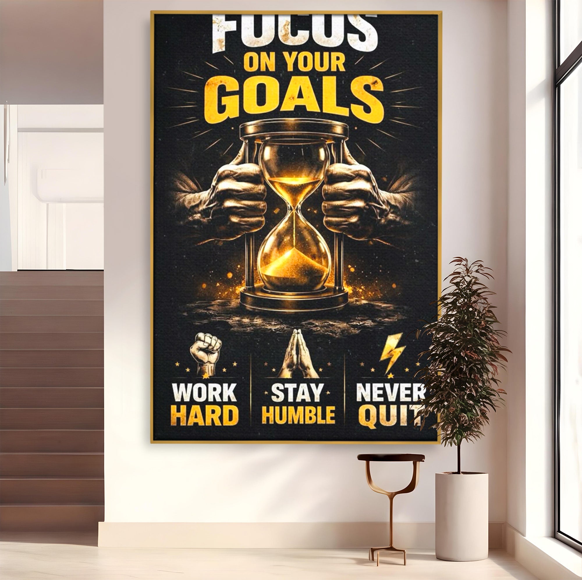 Tablou Canvas Premium LuxCanva® PI1301, Focus Pe Obiective, Motivational, Timp, Incurajare, Birou, Determinare, Culori Vibrante