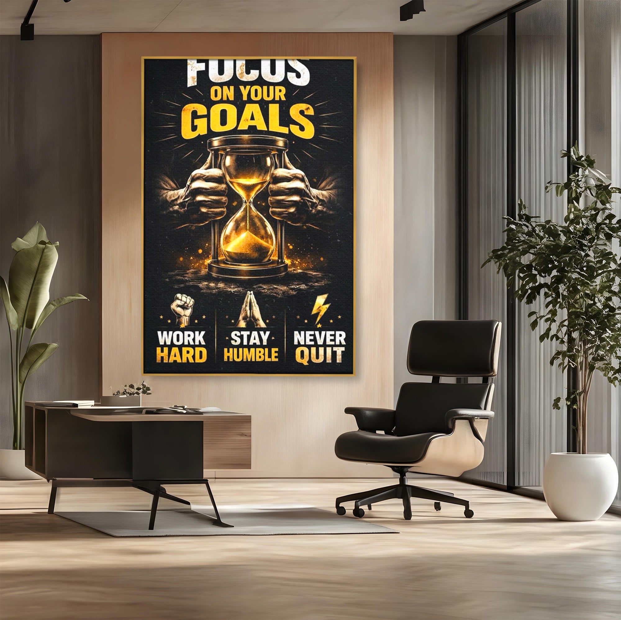 Tablou Canvas Premium LuxCanva® PI1301, Focus Pe Obiective, Motivational, Timp, Incurajare, Birou, Determinare, Culori Vibrante