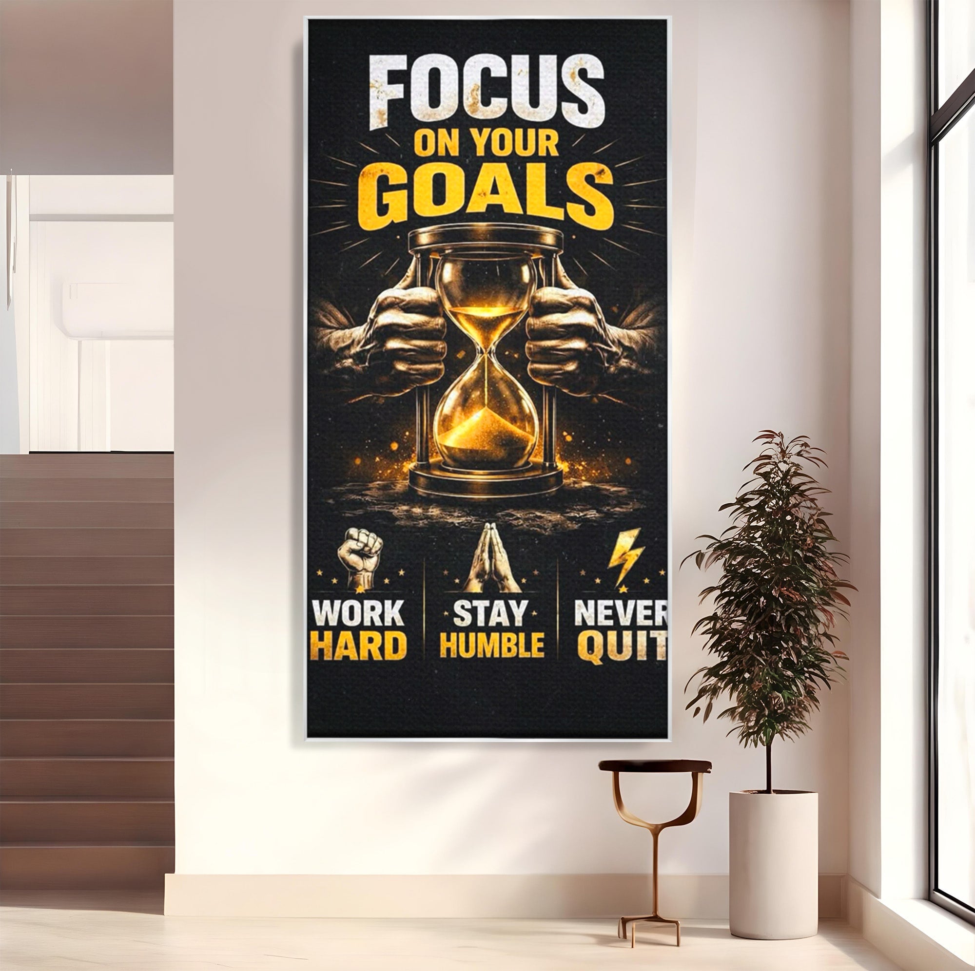 Tablou Canvas Premium LuxCanva® PI1301, Focus Pe Obiective, Motivational, Timp, Incurajare, Birou, Determinare, Culori Vibrante